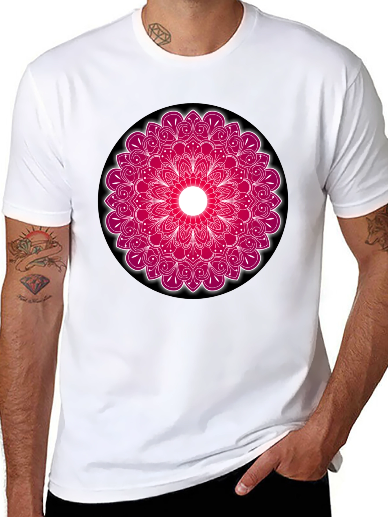 Black Mandala Print Crew Neck T-Shirt view 8