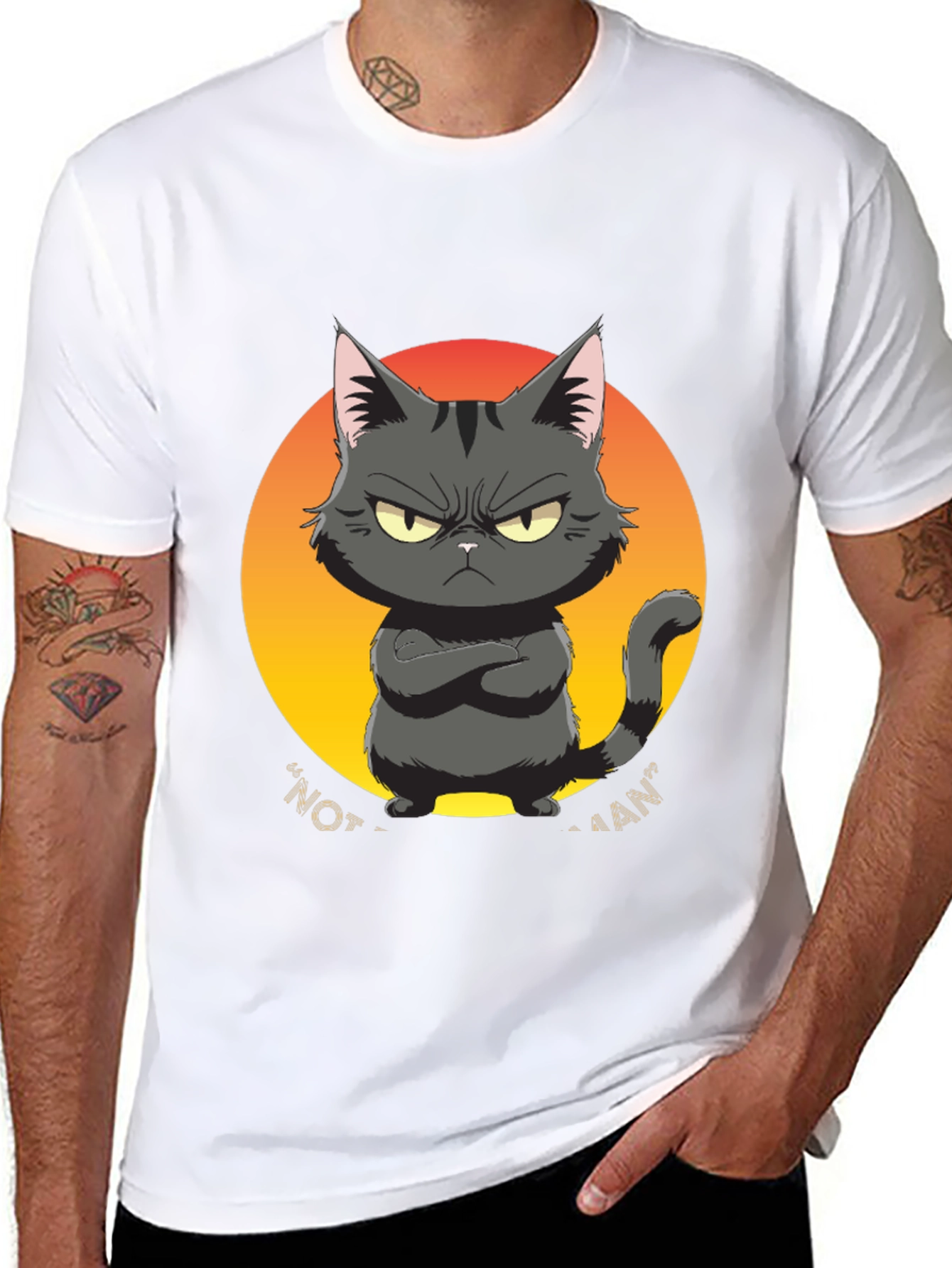Black Grumpy Cat Graphic Tee - "Not a Fan" Black T-Shirt view 8