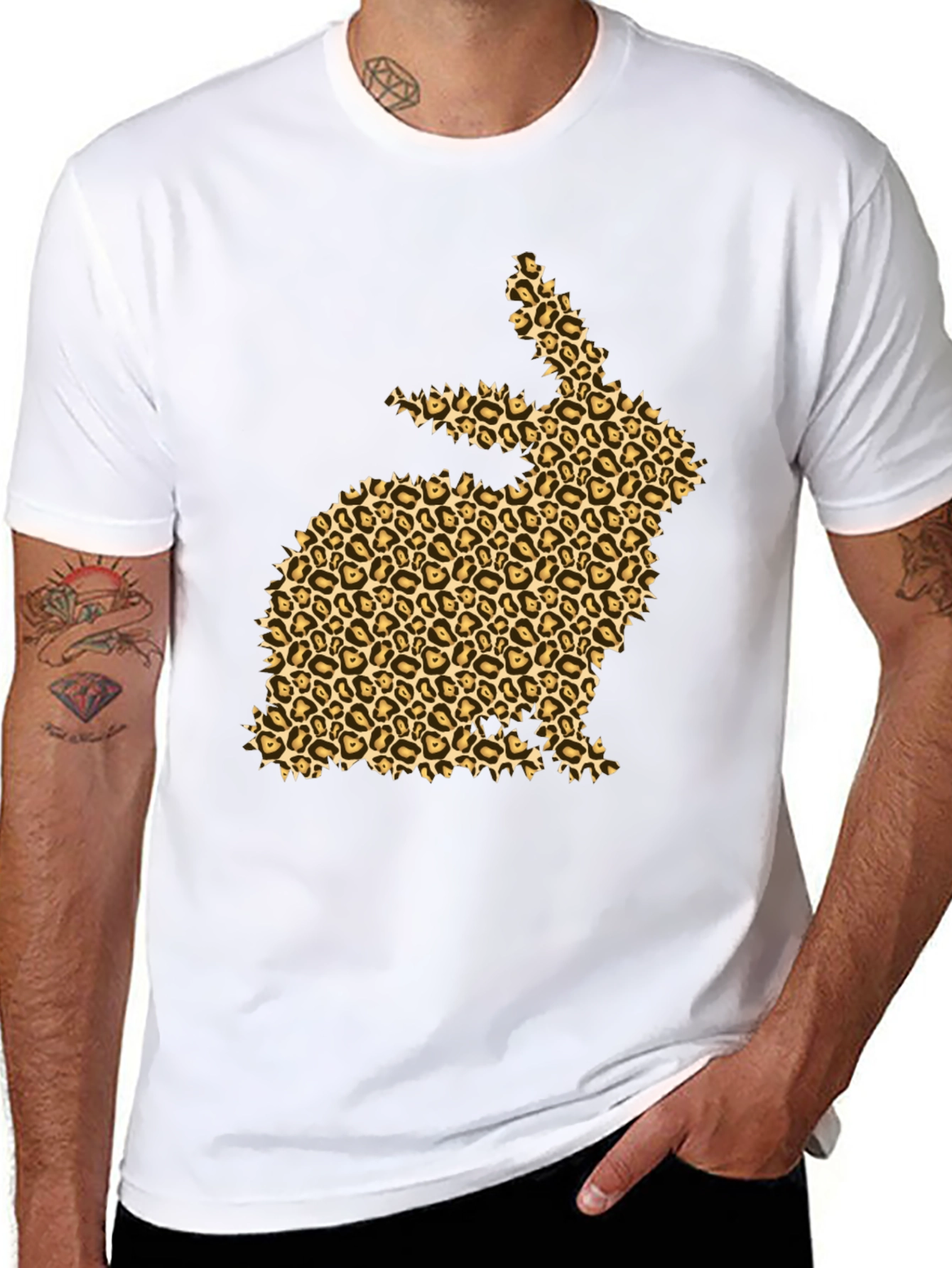 Black Leopard Print Bunny Black T-Shirt view 8