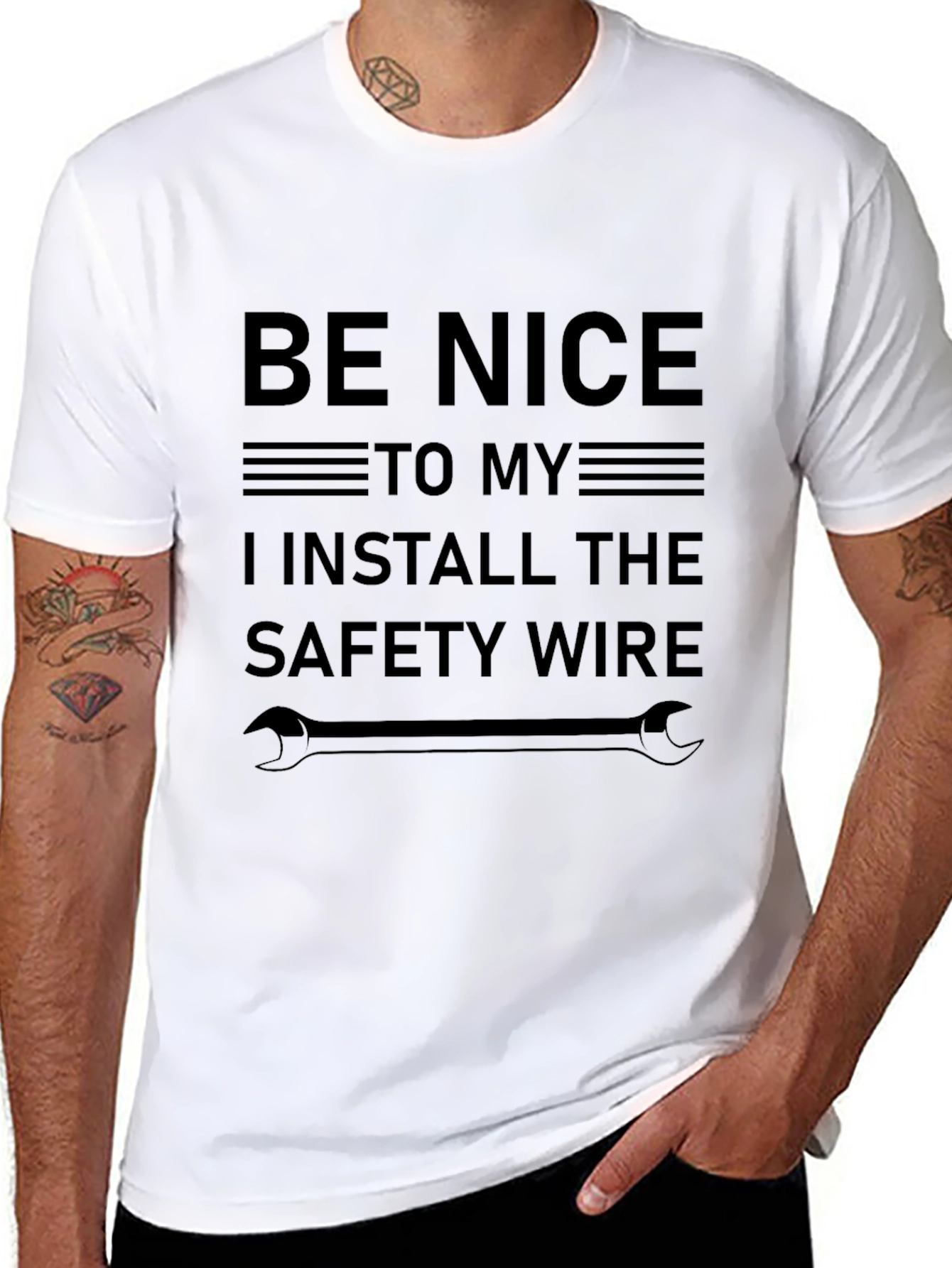 Black Be Nice, Safety Wire Installer T-Shirt view 8