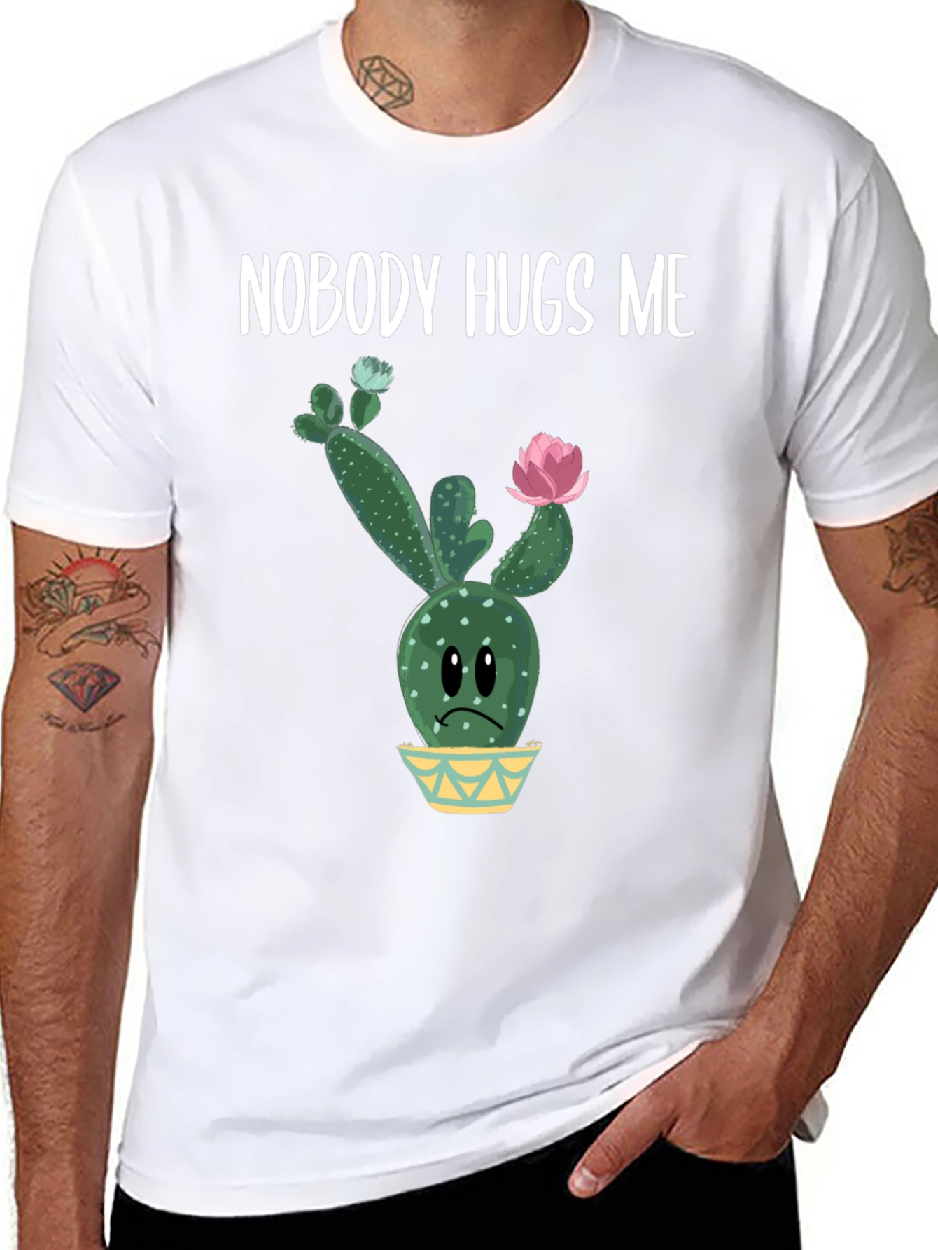 Black Nobody Hugs Me Cactus Graphic Tee - Unisex view 8