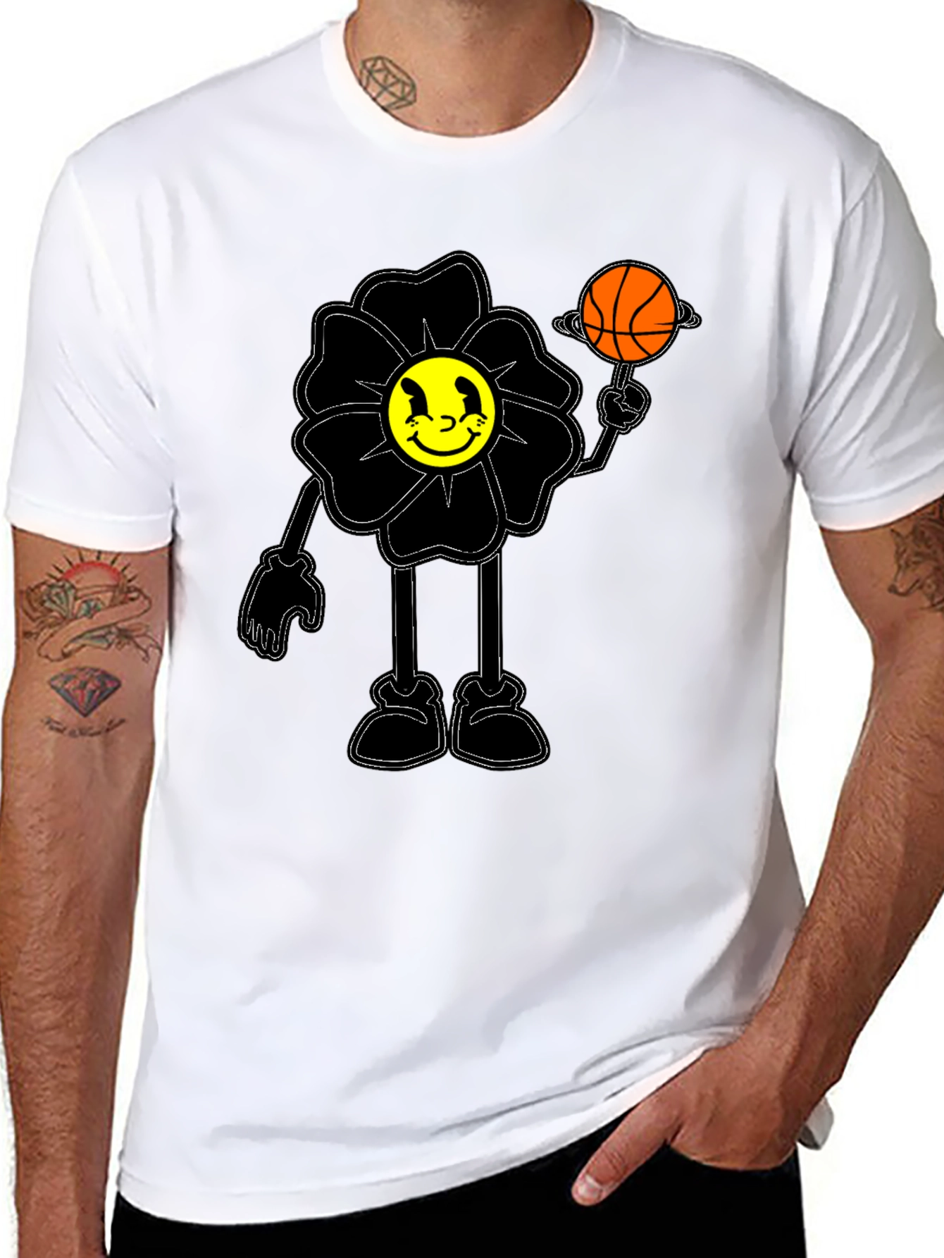 Black Smiley Flower Graphic Tee - Trendy Black T-Shirt view 8