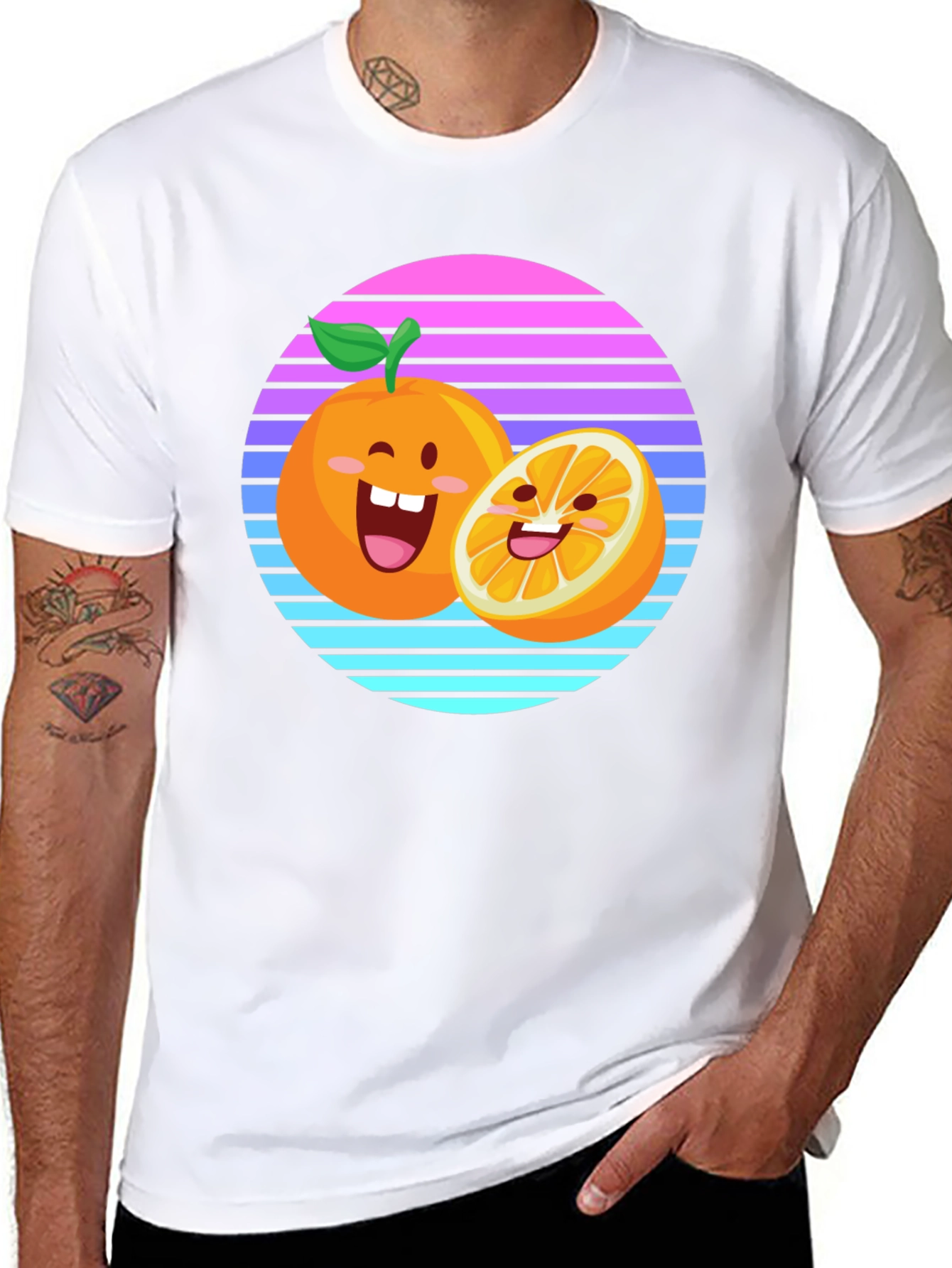 Black Cartoon Orange Sunset T-Shirt view 8
