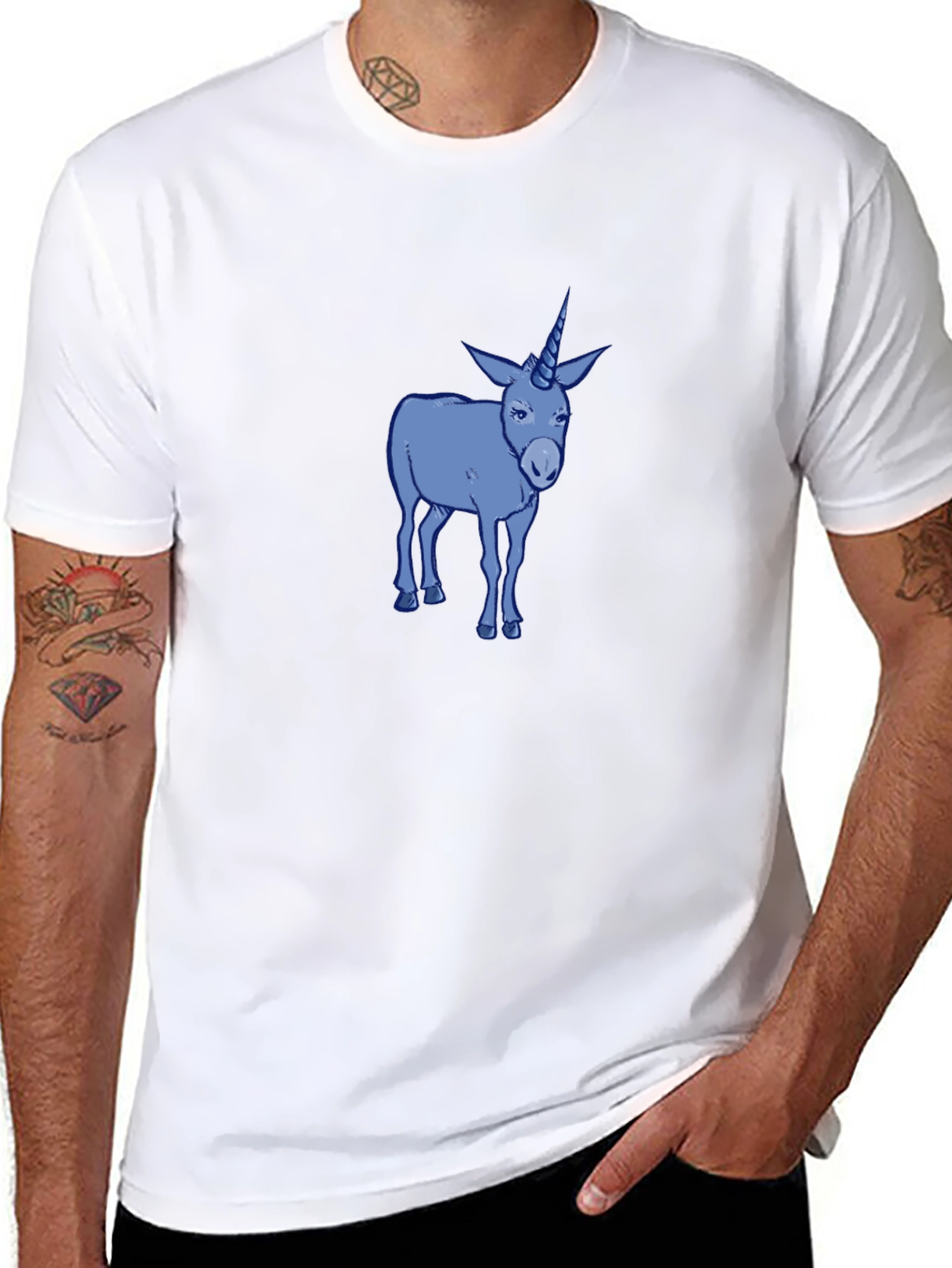 Black Unicorn Donkey Graphic Tee - Men's Black Cotton T-Shirt view 8