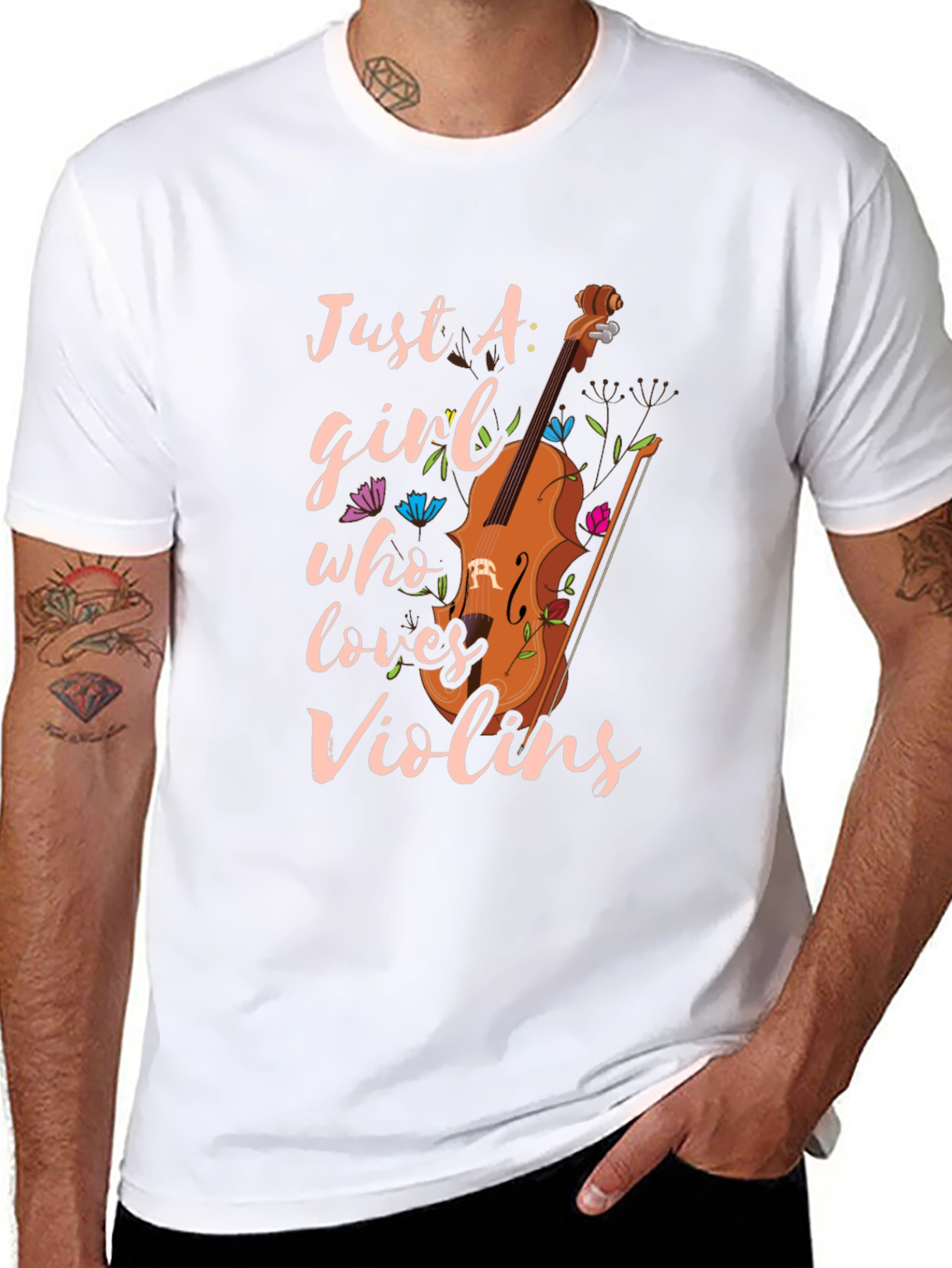 Black Just A Girl Who Loves Violins T-Shirt view 8