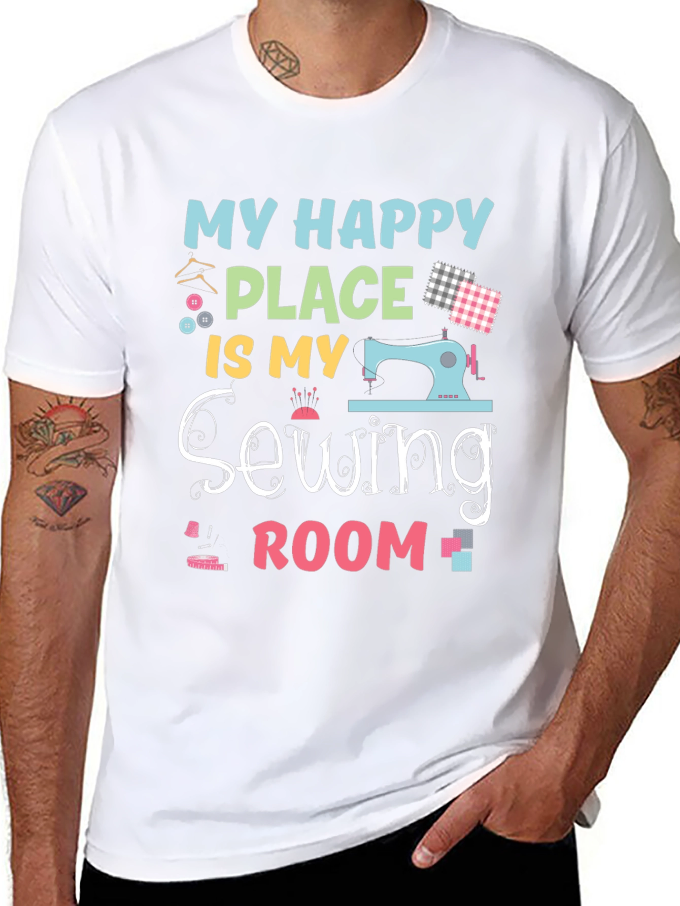Black My Happy Place is My Sewing Room T-Shirt view 8
