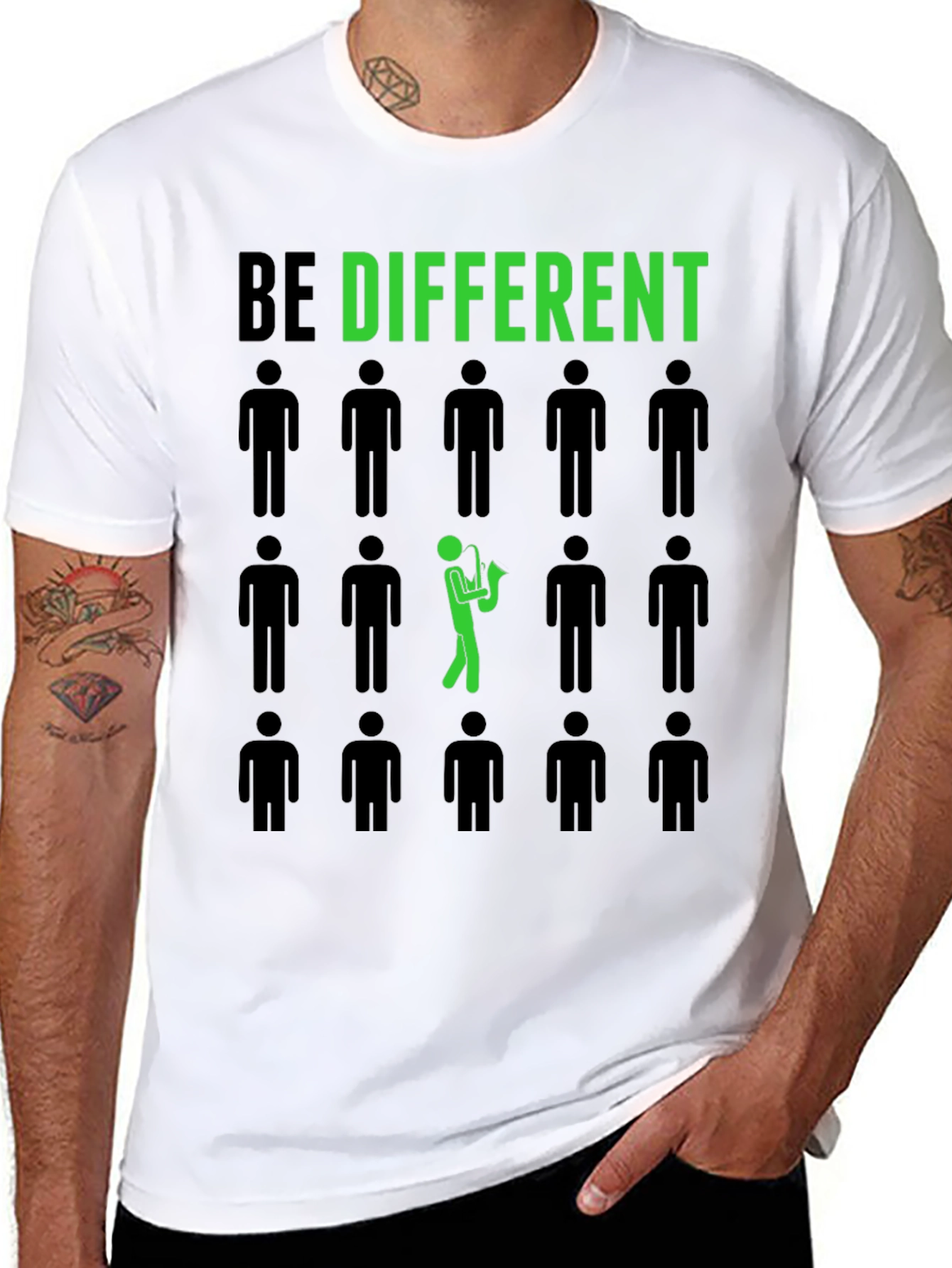Black Be Different Saxophone Graphic Tee - Black Cotton Shirt view 8