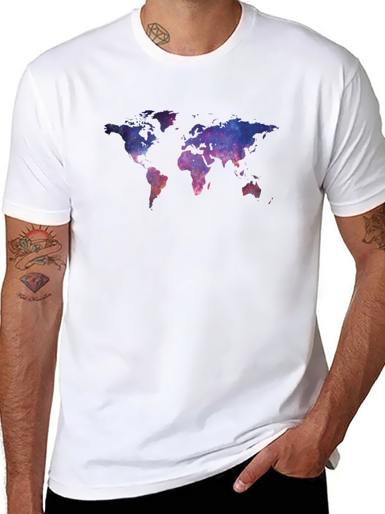 Black Galaxy World Map Black T-Shirt view 8
