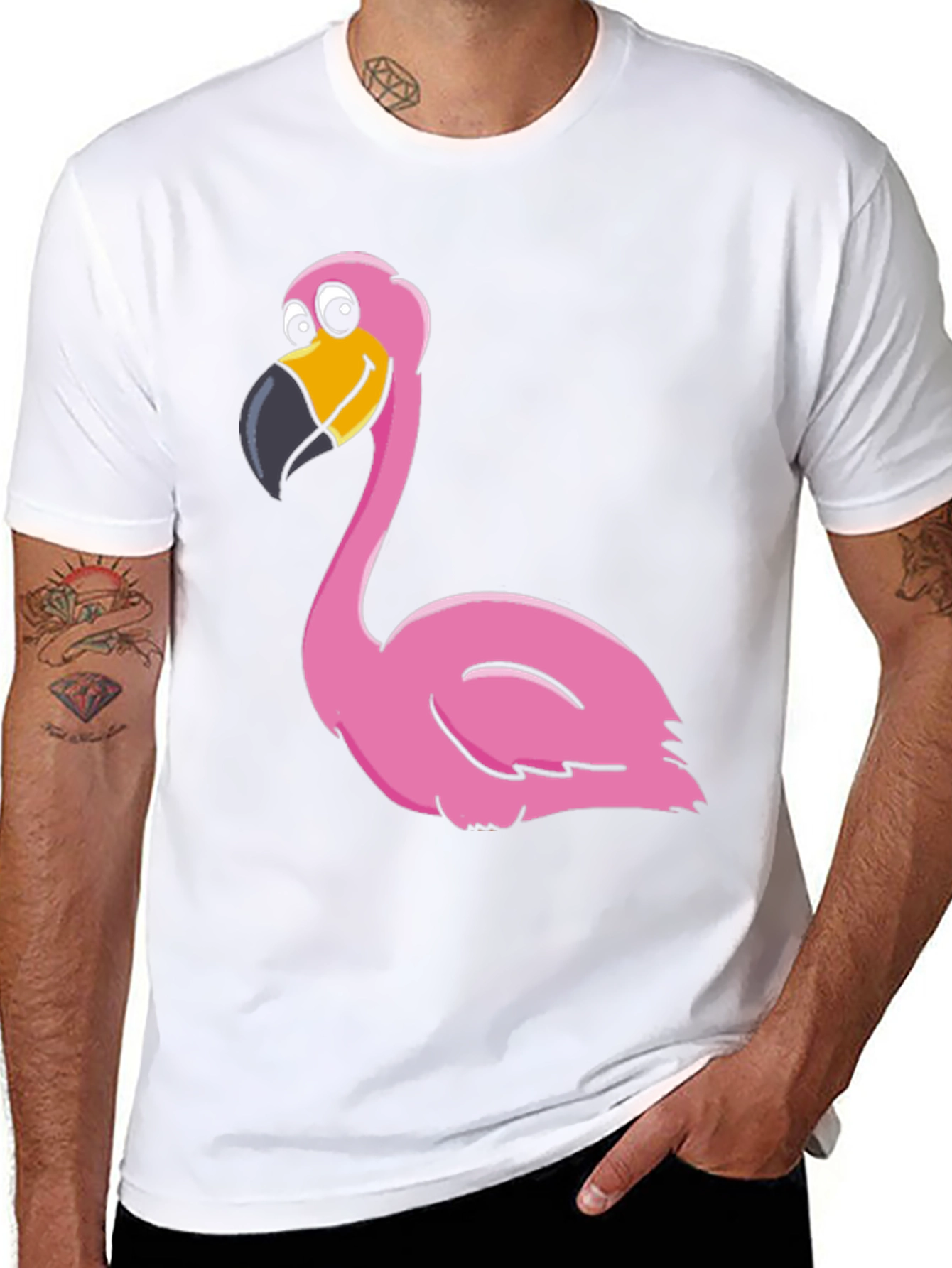 Black Funny Flamingo Graphic Print Tee view 8