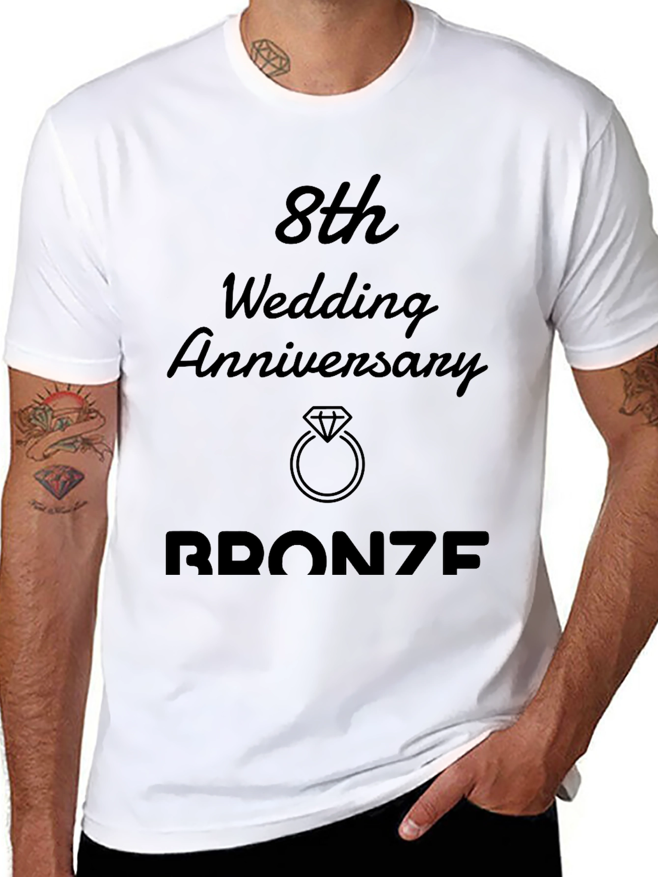 Black 8th Wedding Anniversary Bronze T-Shirt view 8