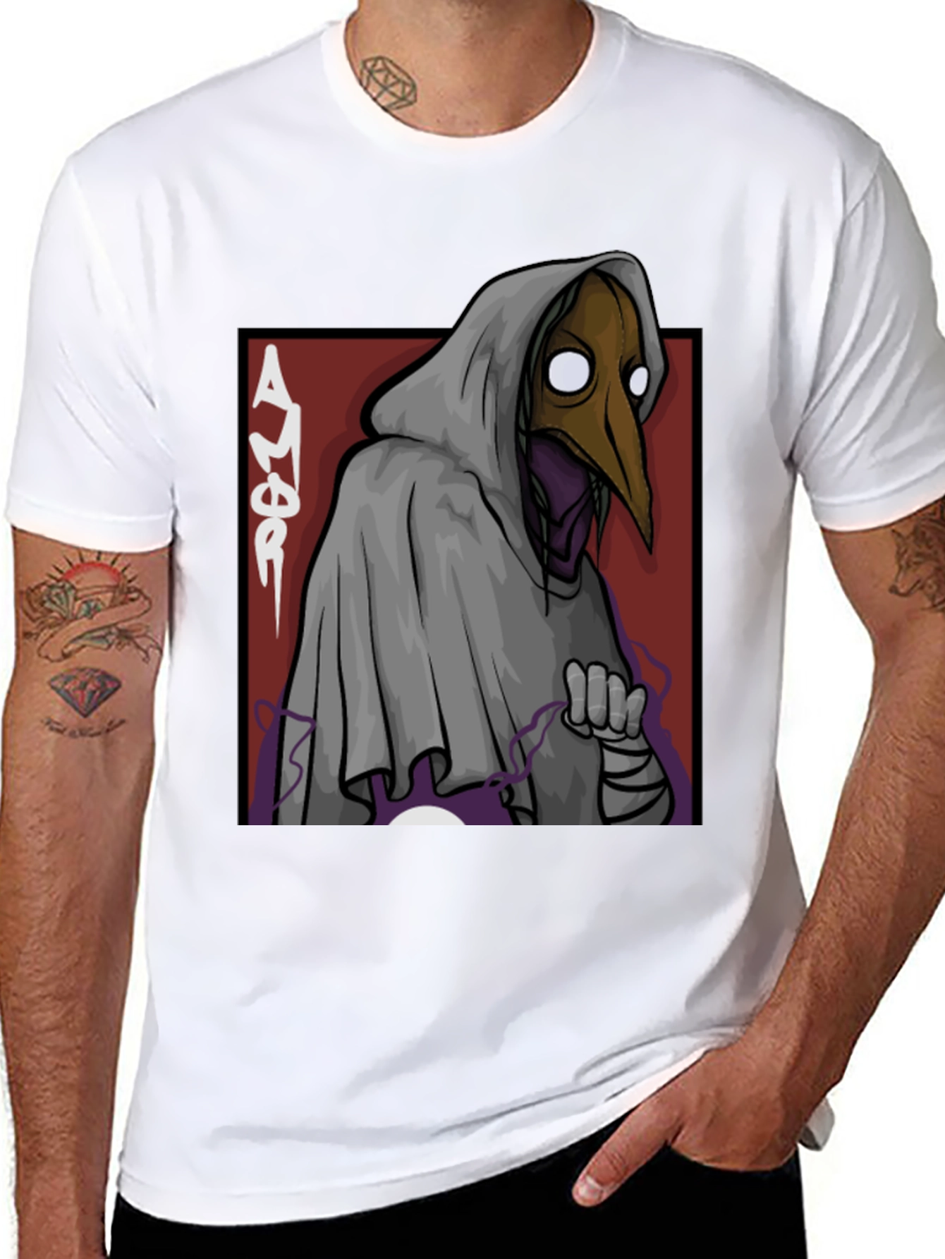 Black Plague Doctor Graphic Tee - Black Cotton T-Shirt view 8