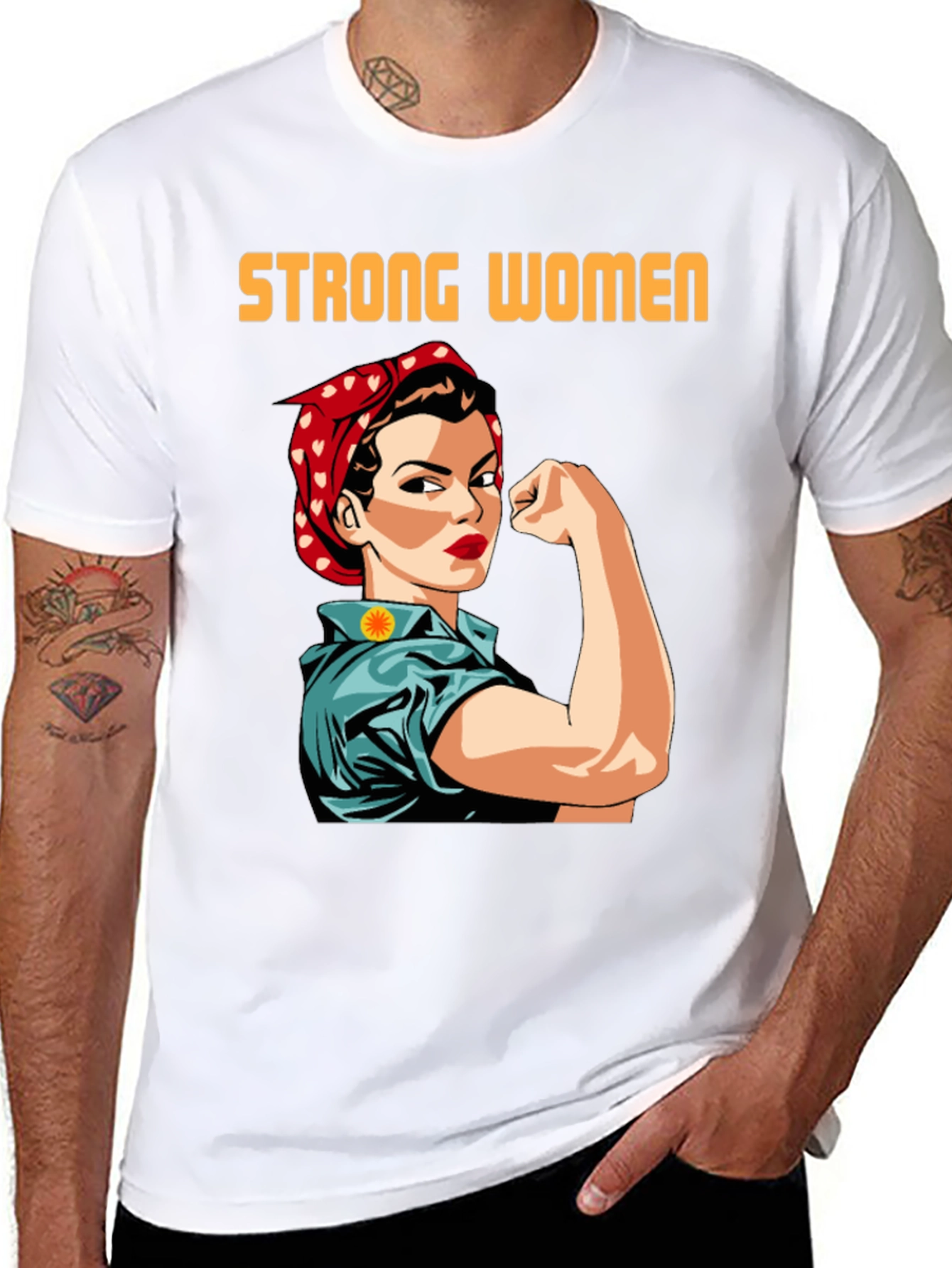 Black Strong Women T-Shirt, Empowering Rosie the Riveter Graphic Tee view 8