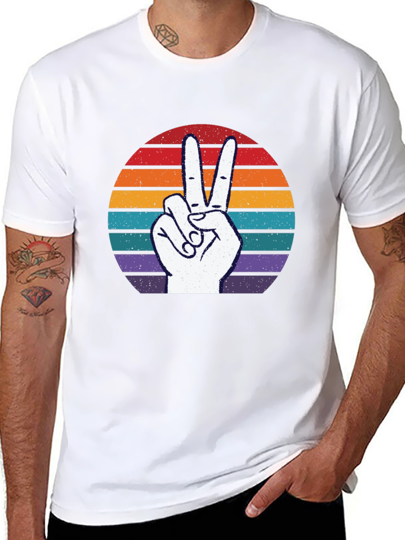 Black Peace Sign Retro T-Shirt view 8