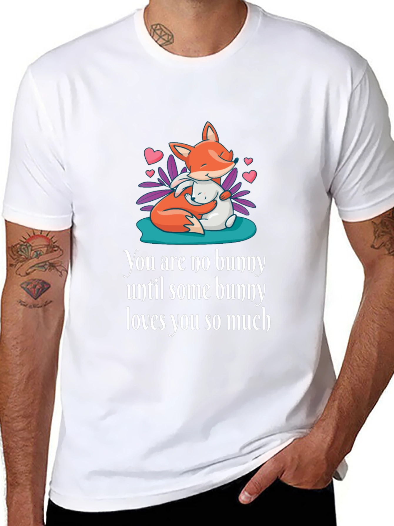 Black Cute Fox & Bunny Graphic T-Shirt - Unisex Soft Cotton Tee view 8