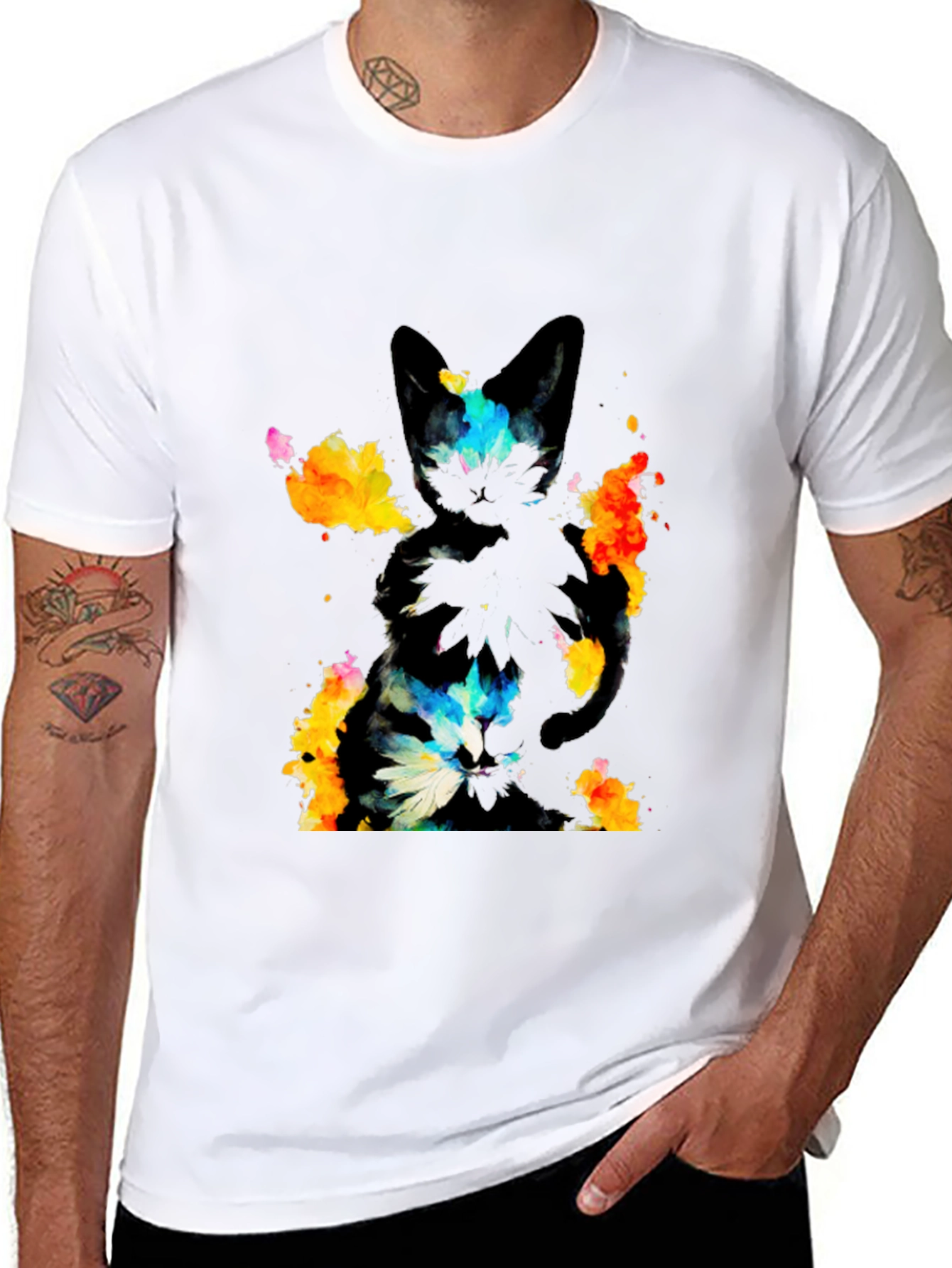 Black Abstract Cat Graphic Black T-Shirt view 8