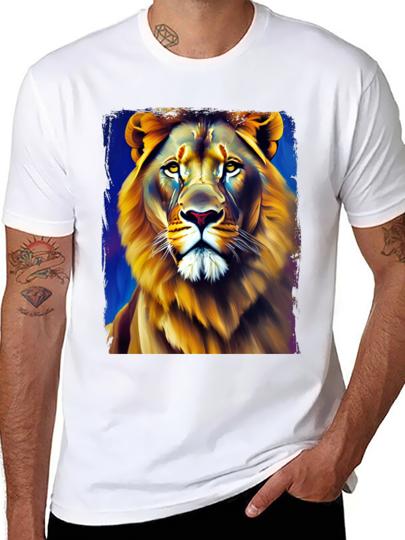 Black Lion Graphic Print Crew Neck T-Shirt view 8