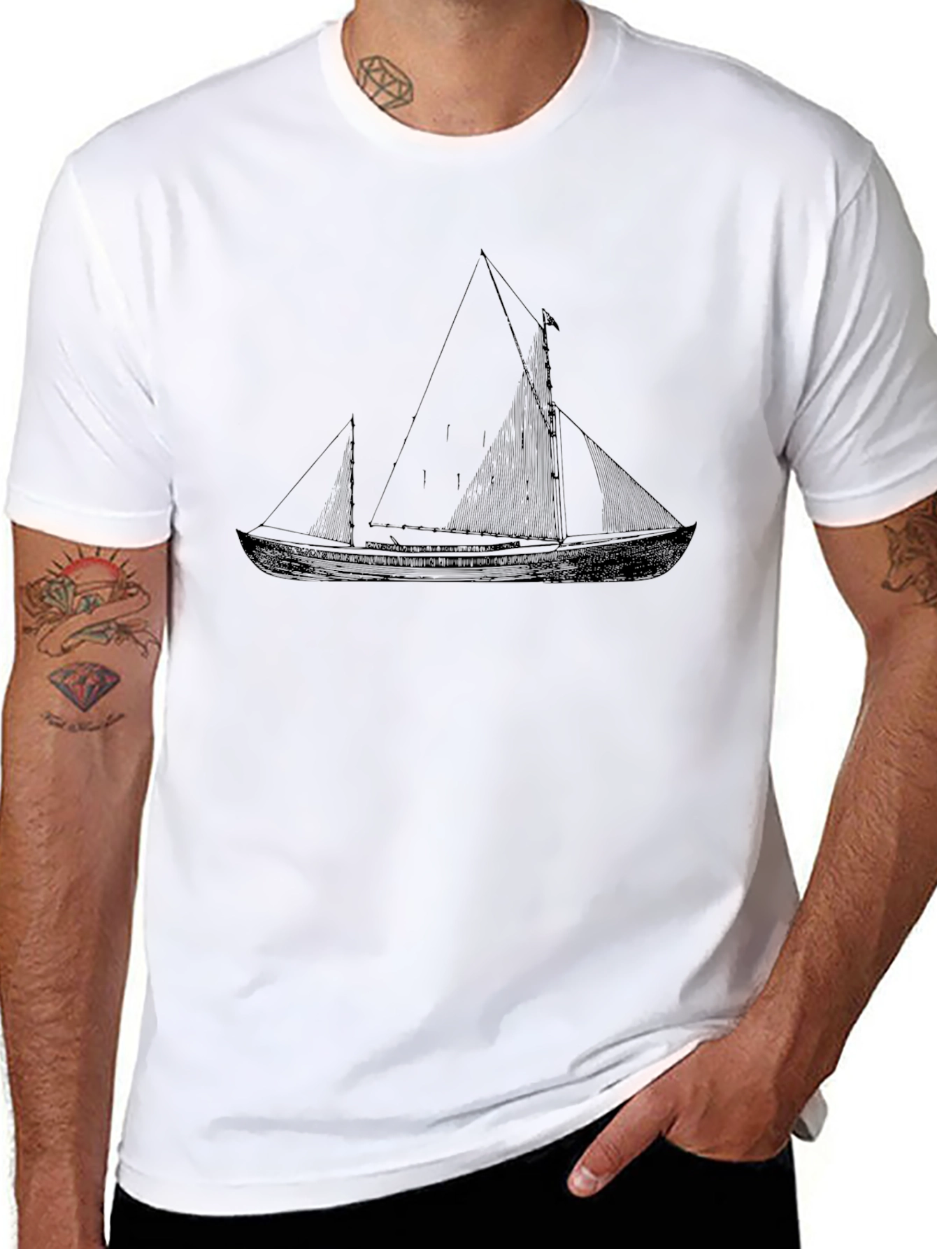 Black Nautical Sailboat Graphic Tee - Black Cotton T-Shirt view 8