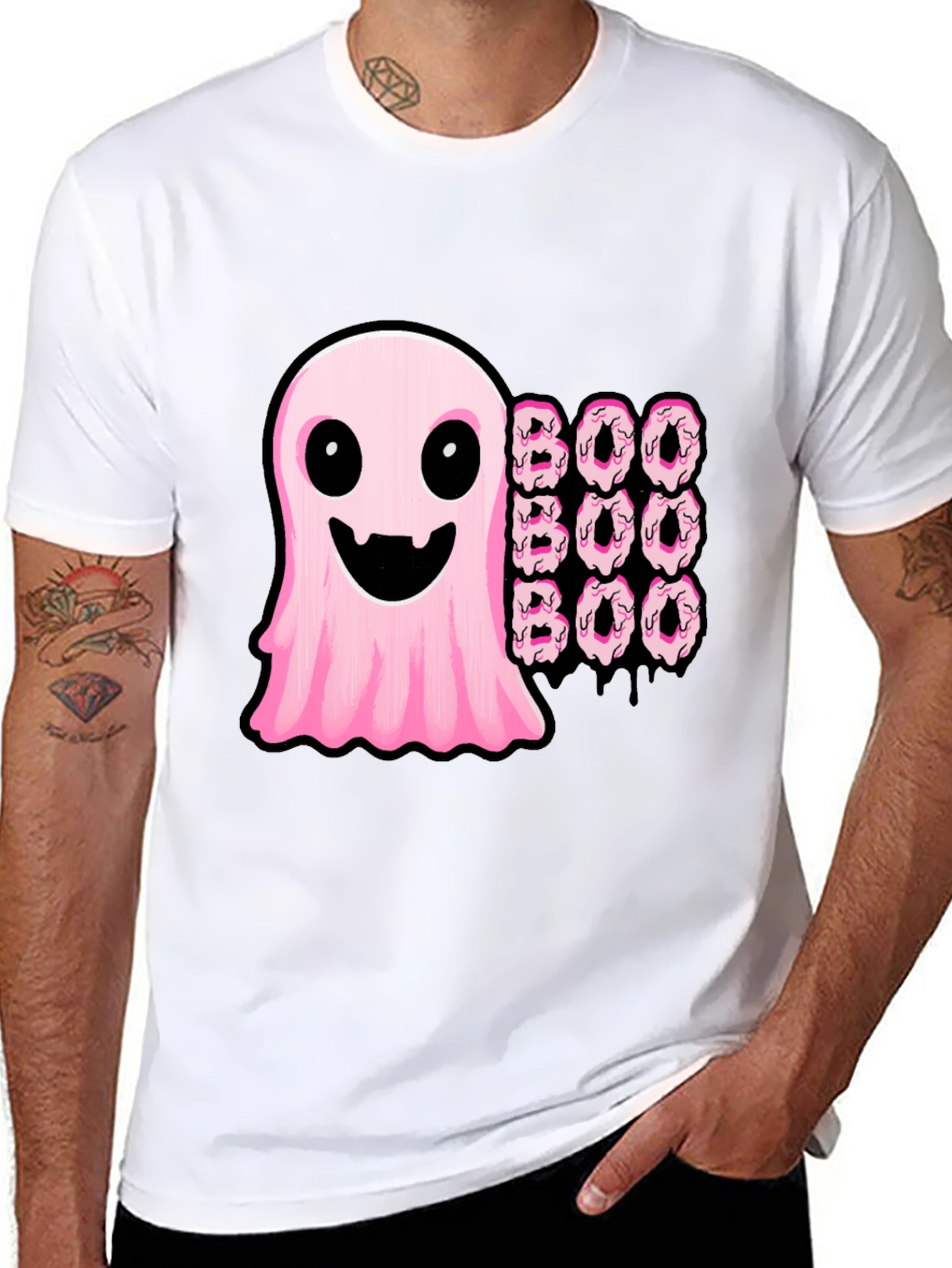 Black Boo Ghost Donut Halloween Graphic T-Shirt view 8