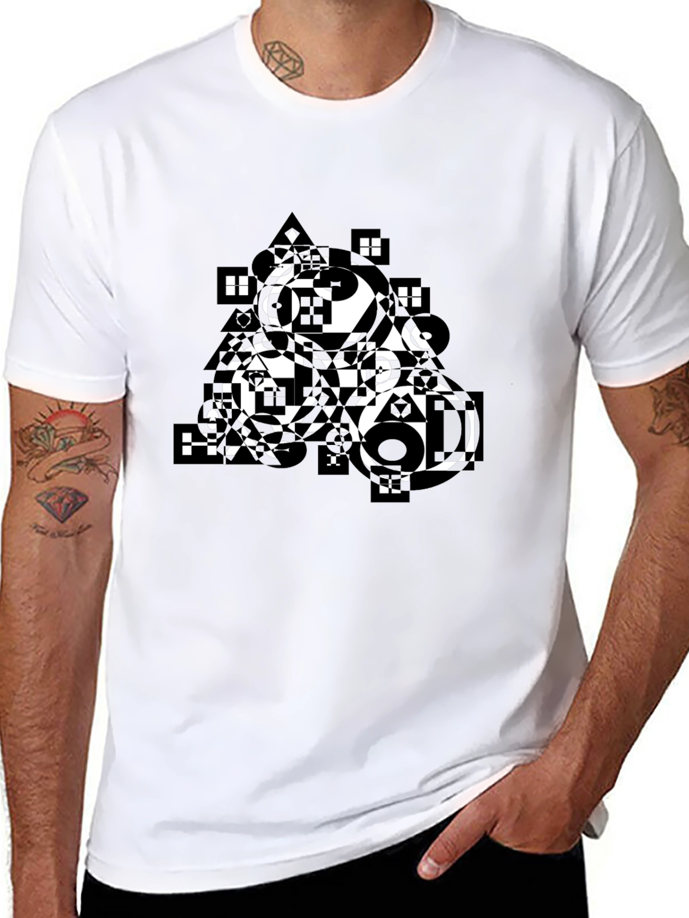 Black Abstract Geometric Print Black T-Shirt view 8