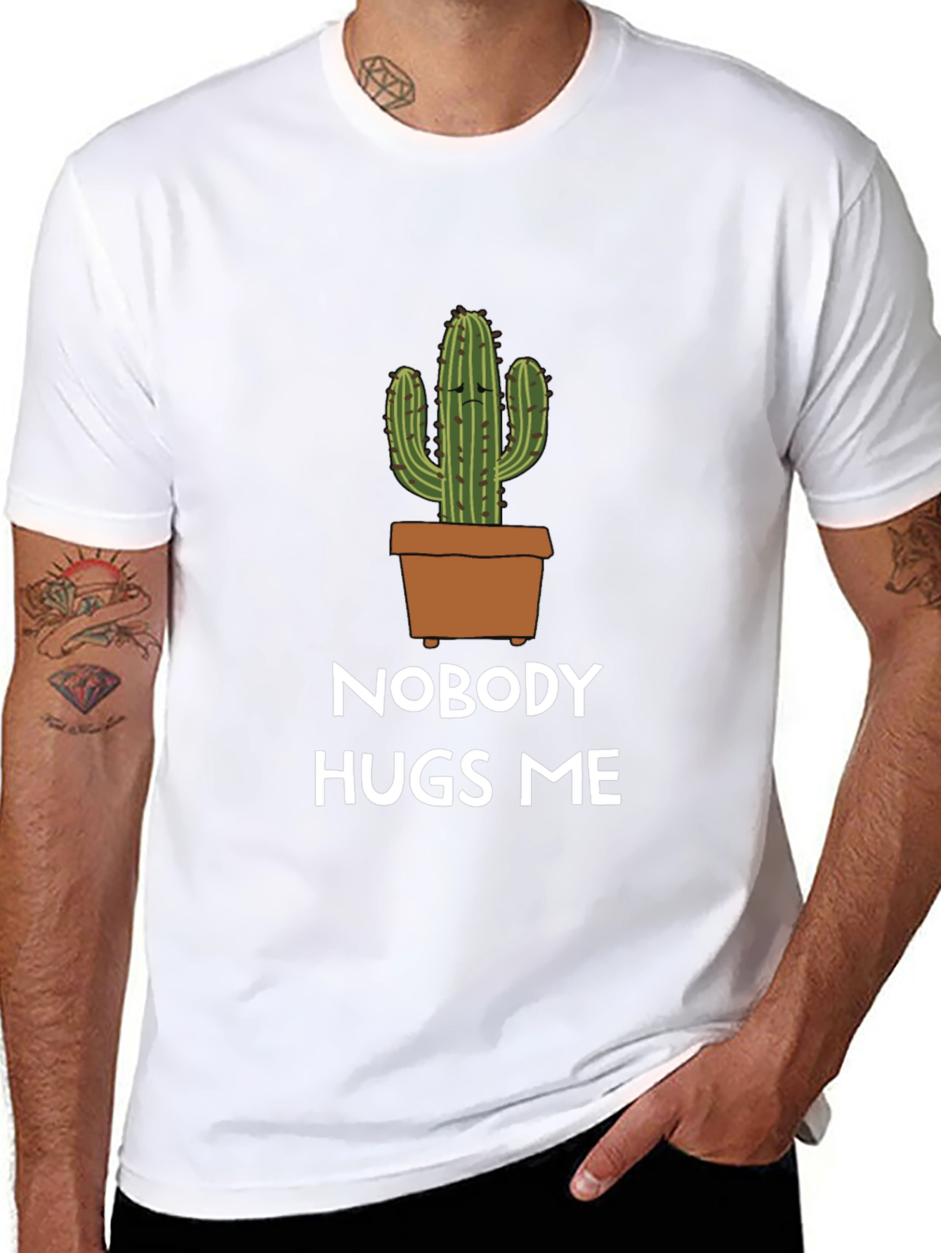 Black Nobody Hugs Me Cactus Graphic T-Shirt - Black view 8