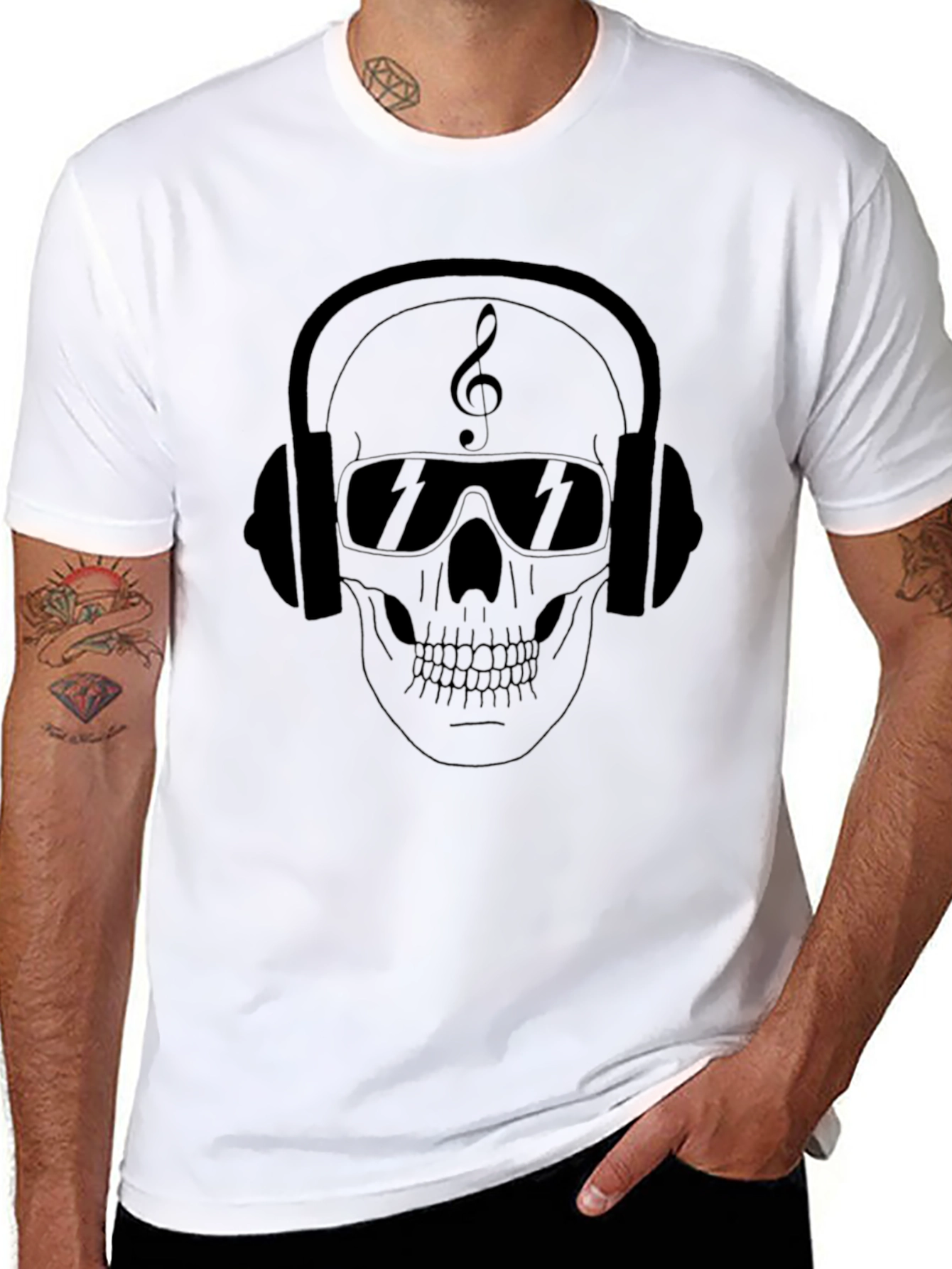 Black Skull with Headphones Graphic Tee view 8