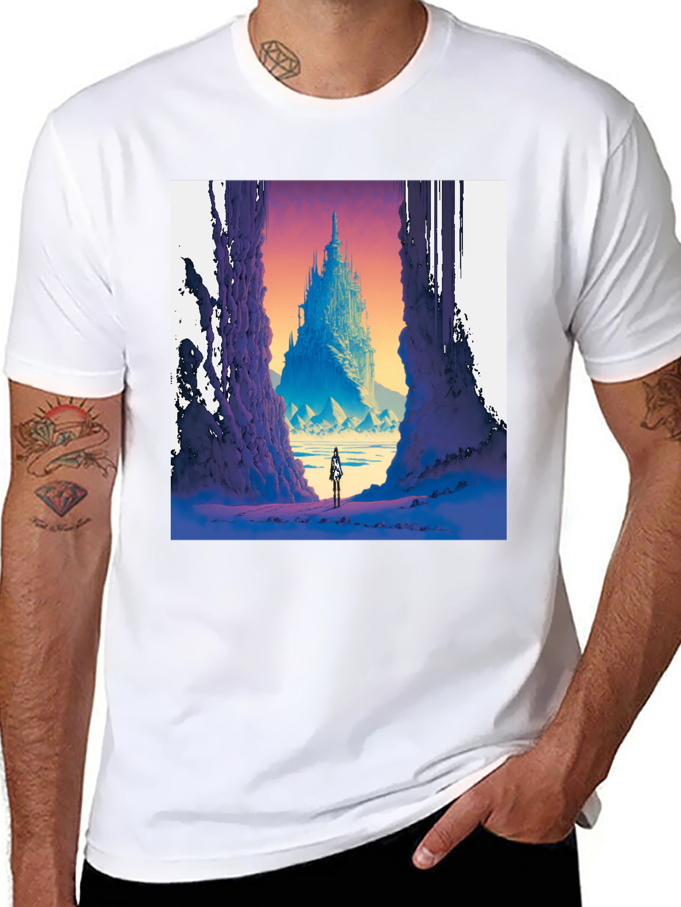 Black Fantasy Castle T-Shirt - Unique Graphic Tee view 8