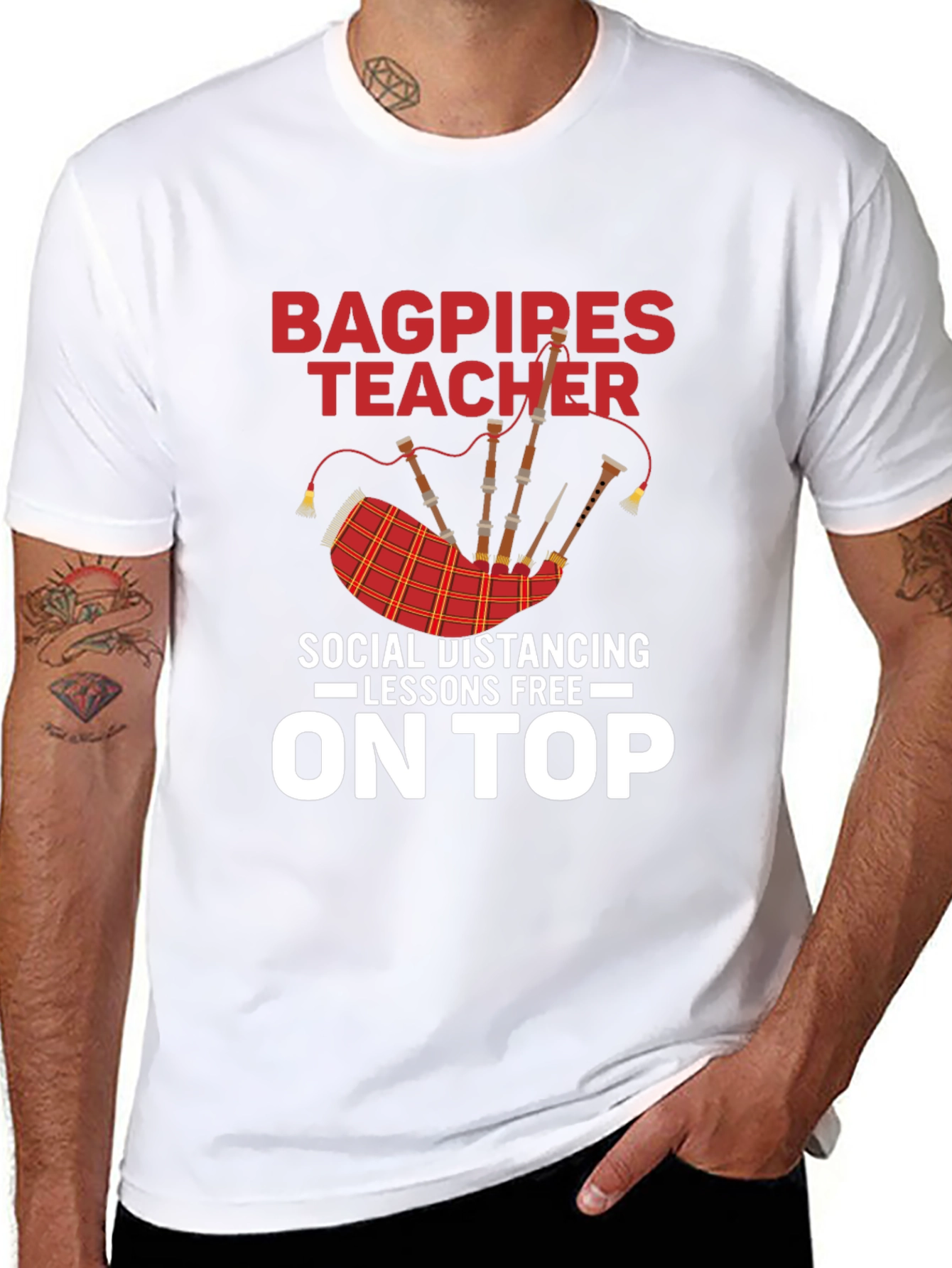 Black Bagpipes Teacher T-Shirt: Social Distancing Lessons view 8