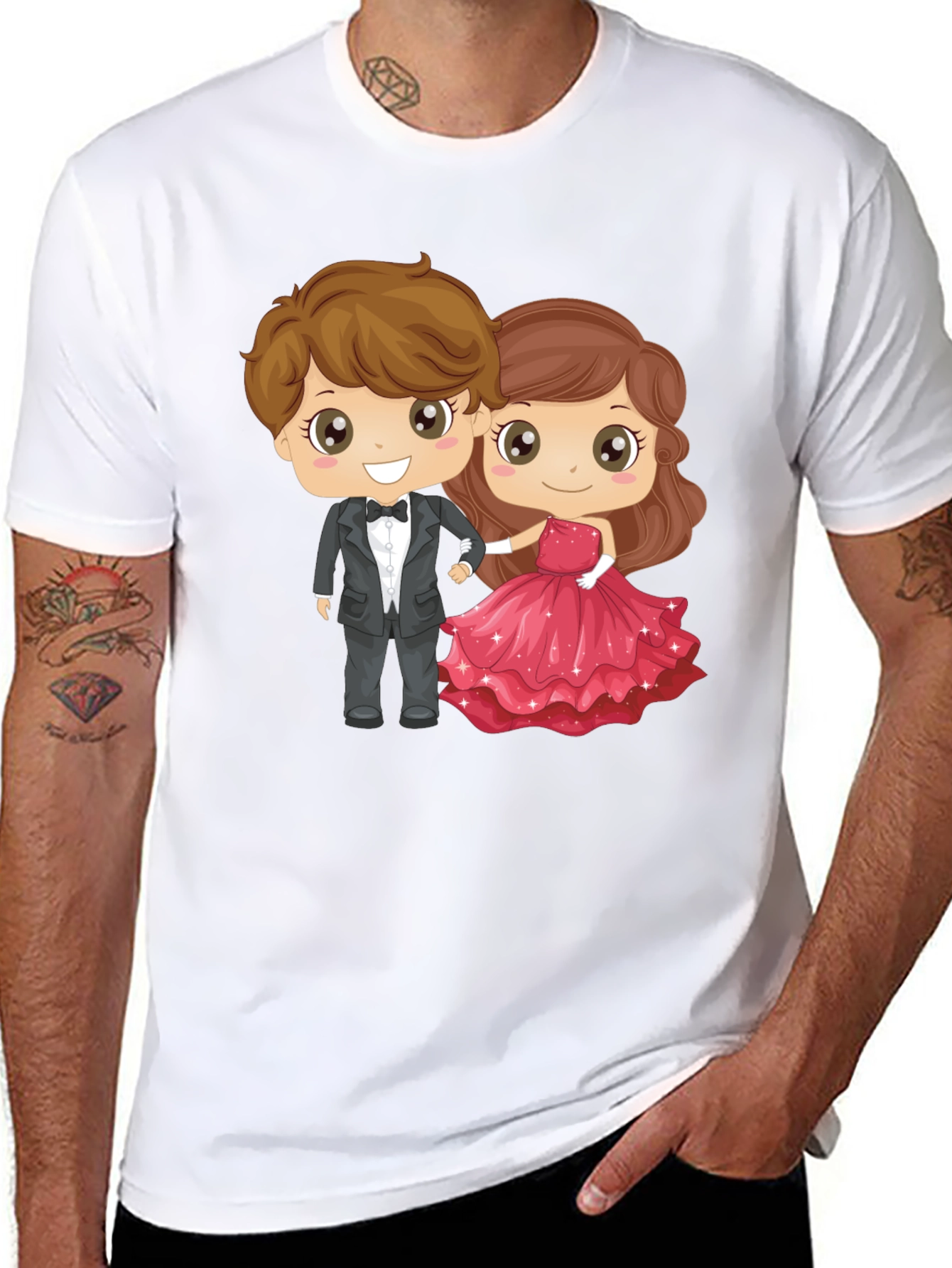 Black Cartoon Couple Graphic Black T-Shirt view 8