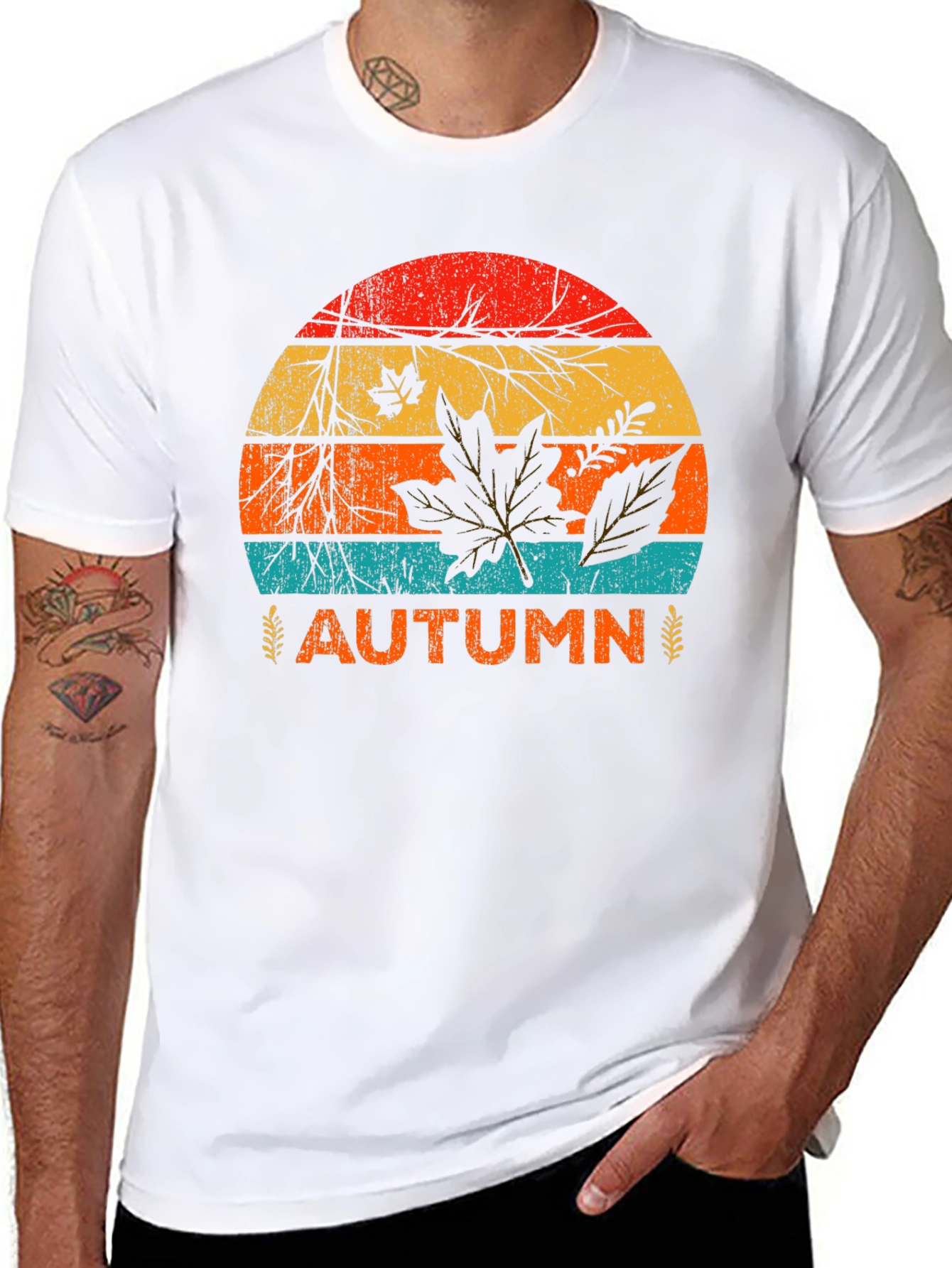 Black Retro Autumn Leaves Graphic Tee - Black view 8