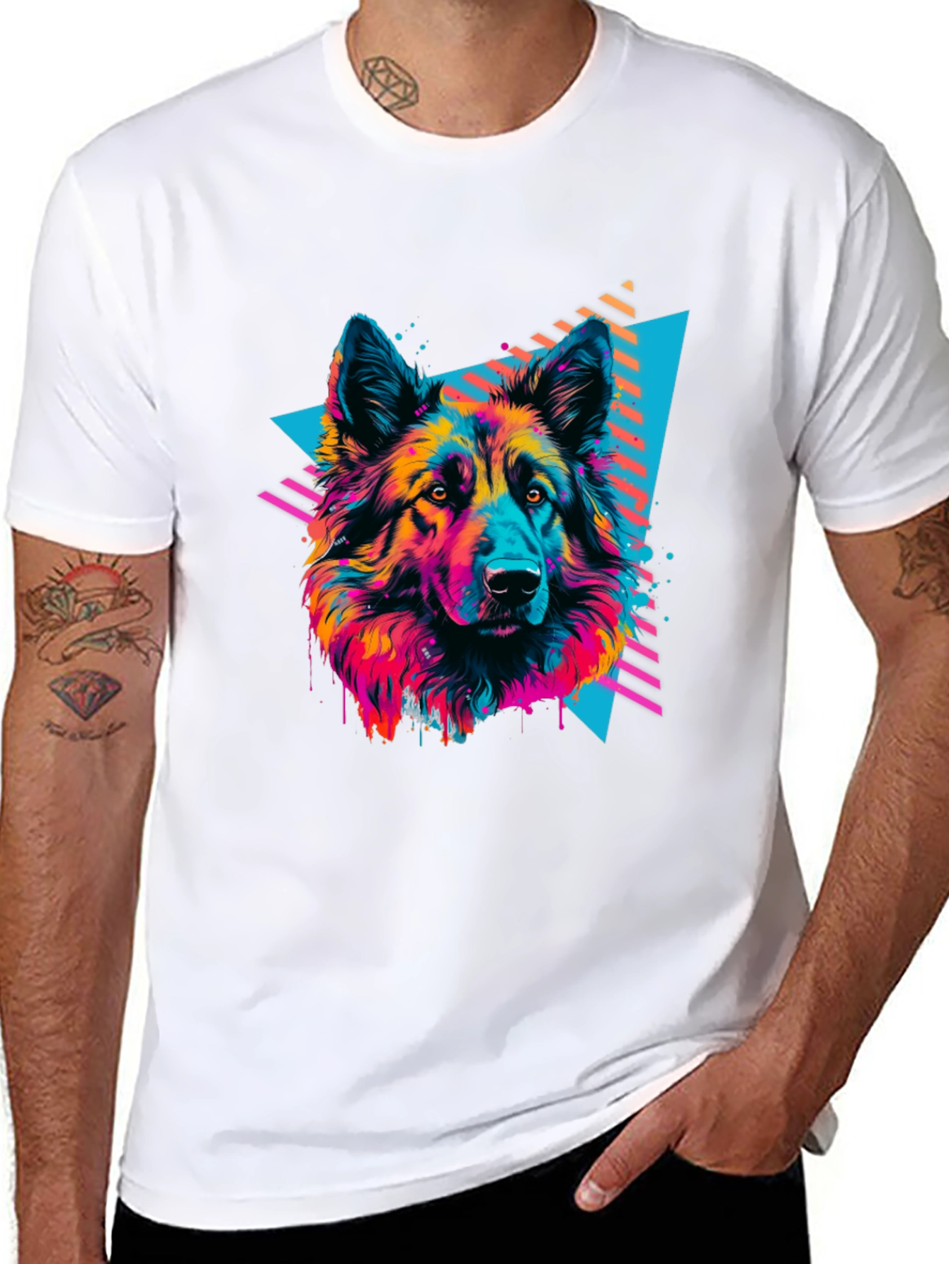 Black Neon Wolf Graphic Tee - Retro Style view 8