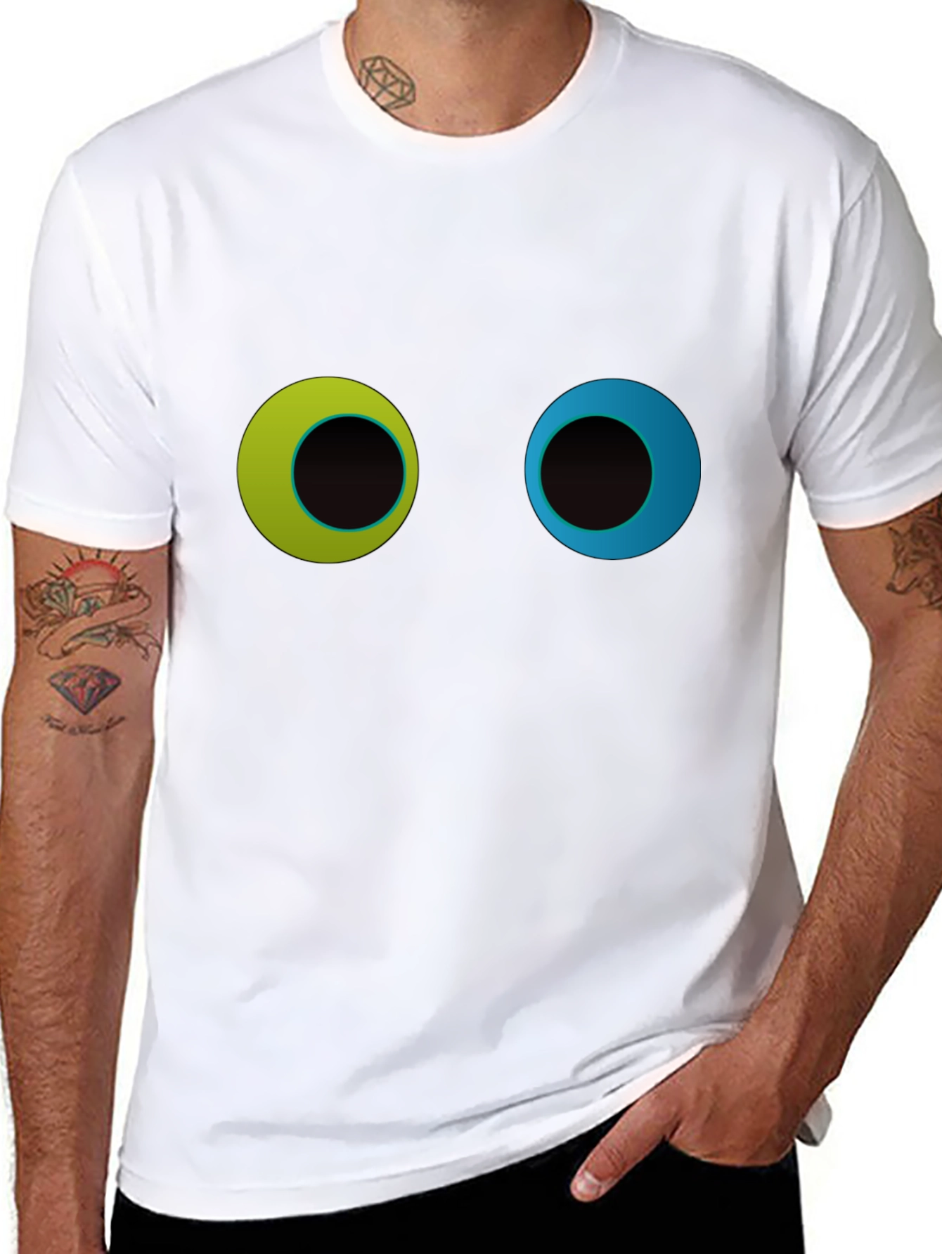 Black Funny Googly Eyes Graphic Black T-Shirt view 8