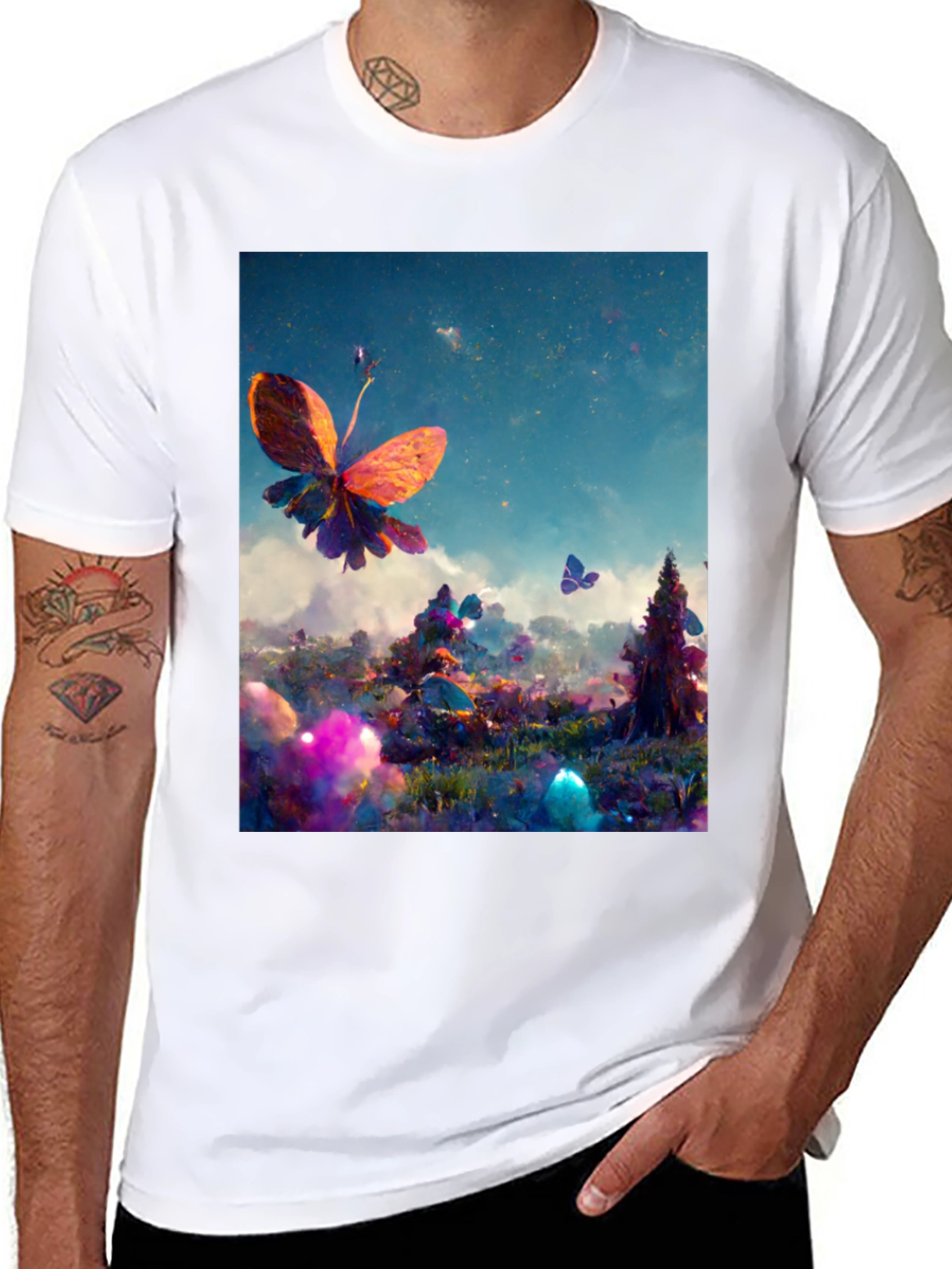 Black Butterfly Fantasy Graphic Tee - Black Cotton Blend view 8