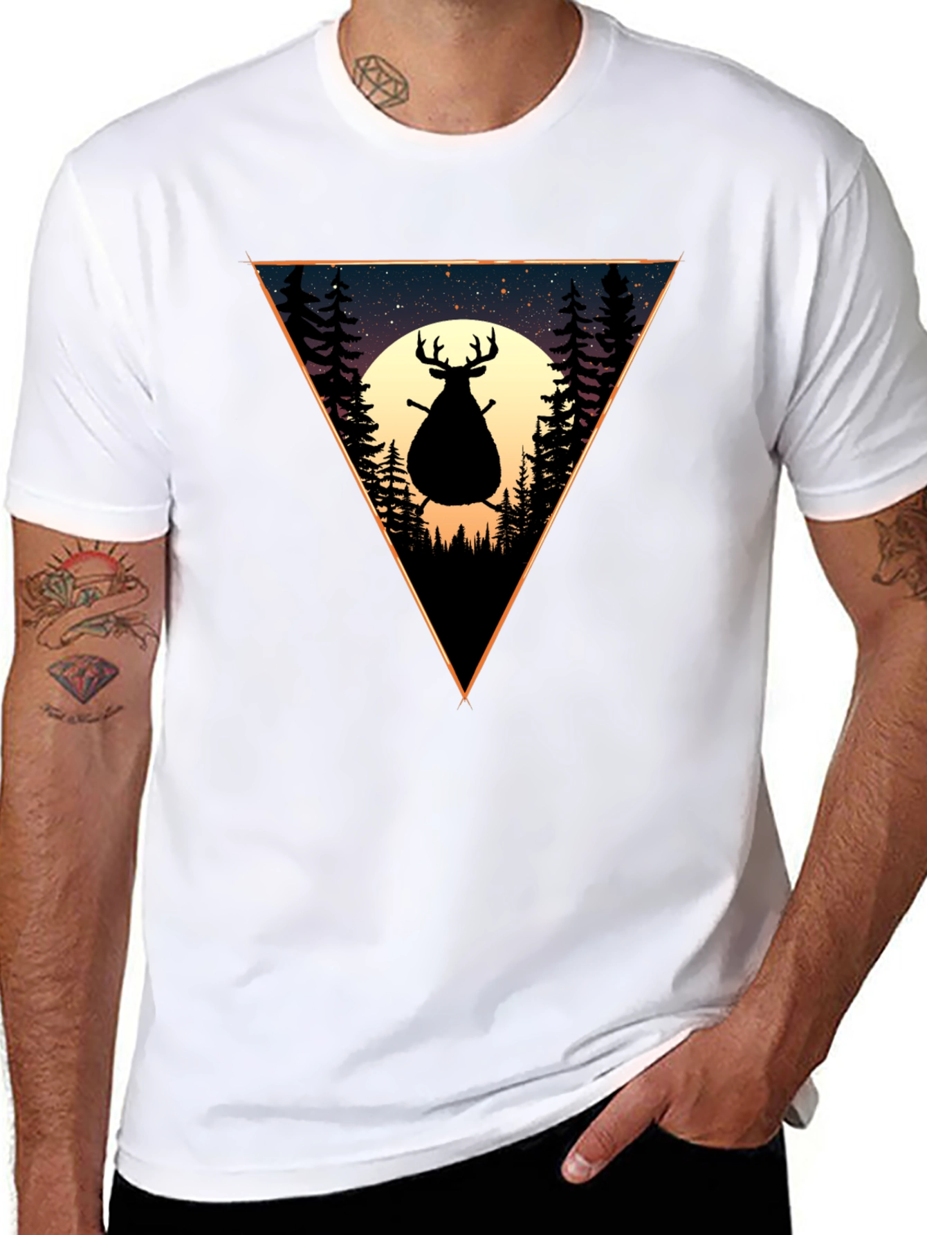 Black Silhouette Deer Graphic Tee - Nature Scene T-Shirt view 8