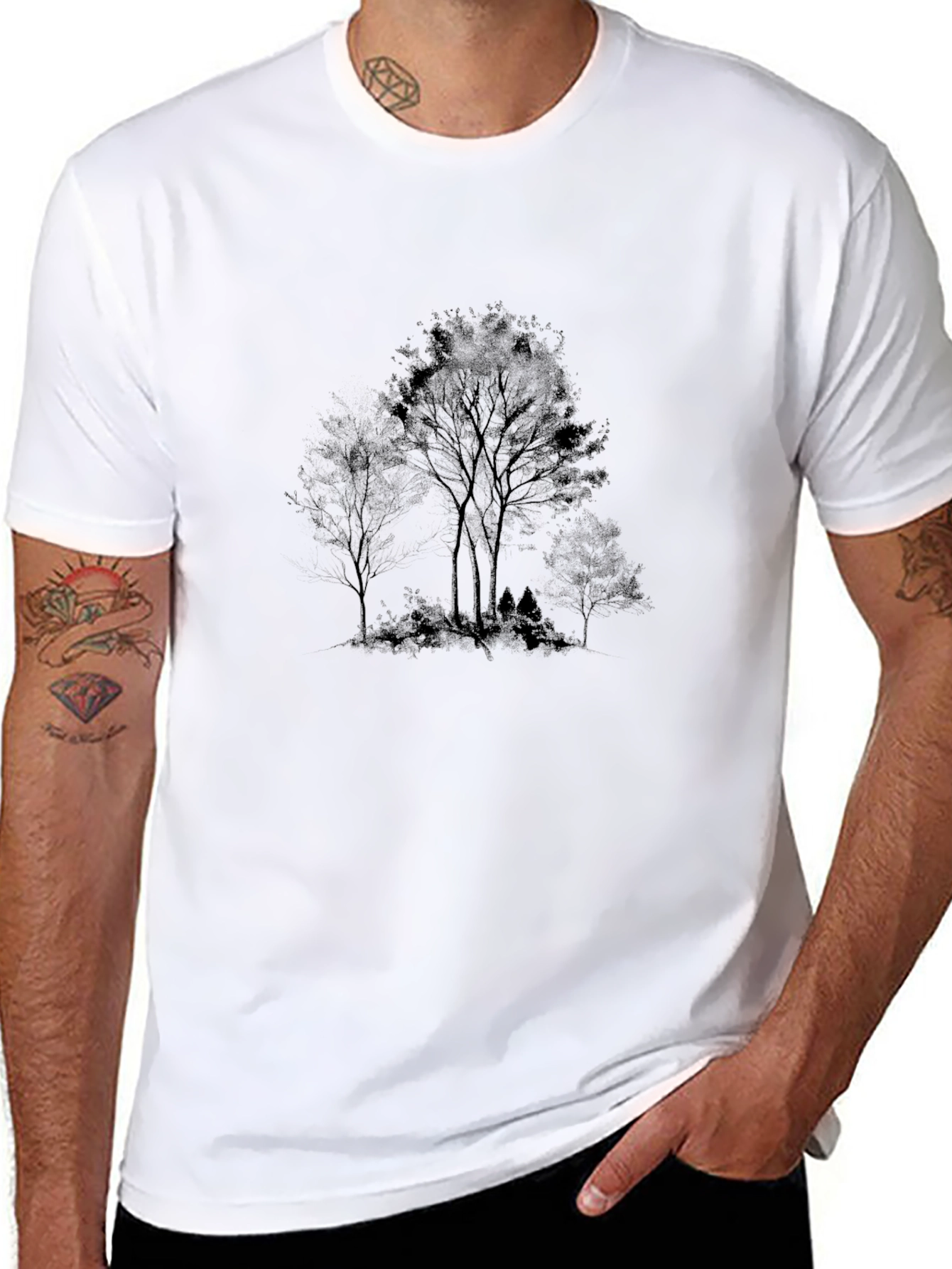 Black Men's Black Tree Graphic Tee view 8