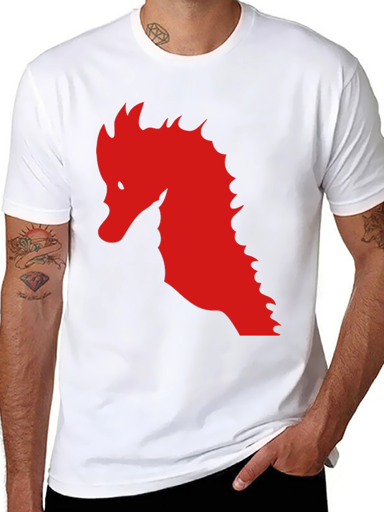 Black Red Dragon Silhouette Graphic Black T-Shirt view 8