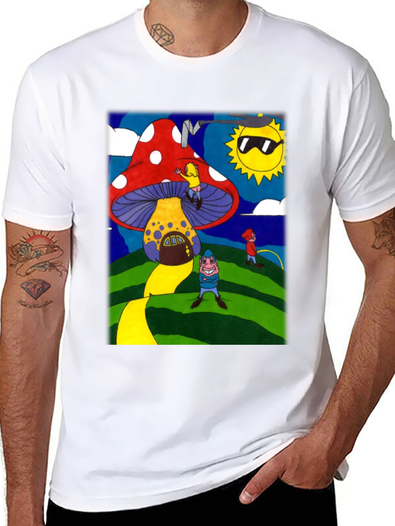 Black Funky Mushroom House Graphic Tee view 8