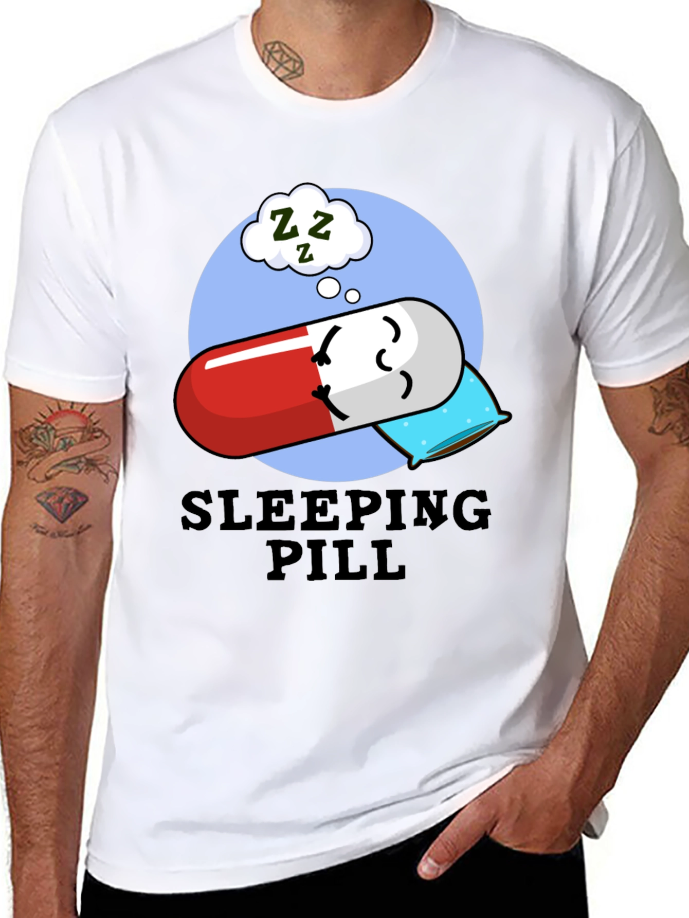 Black Sleeping Pill Funny Graphic T-Shirt - Unisex view 8