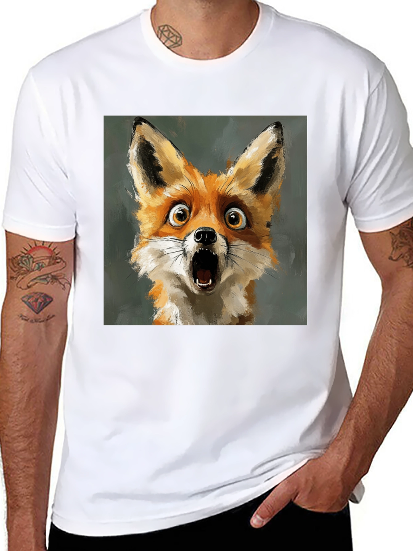 Black Surprised Fox Graphic Tee - Black Cotton T-Shirt view 8