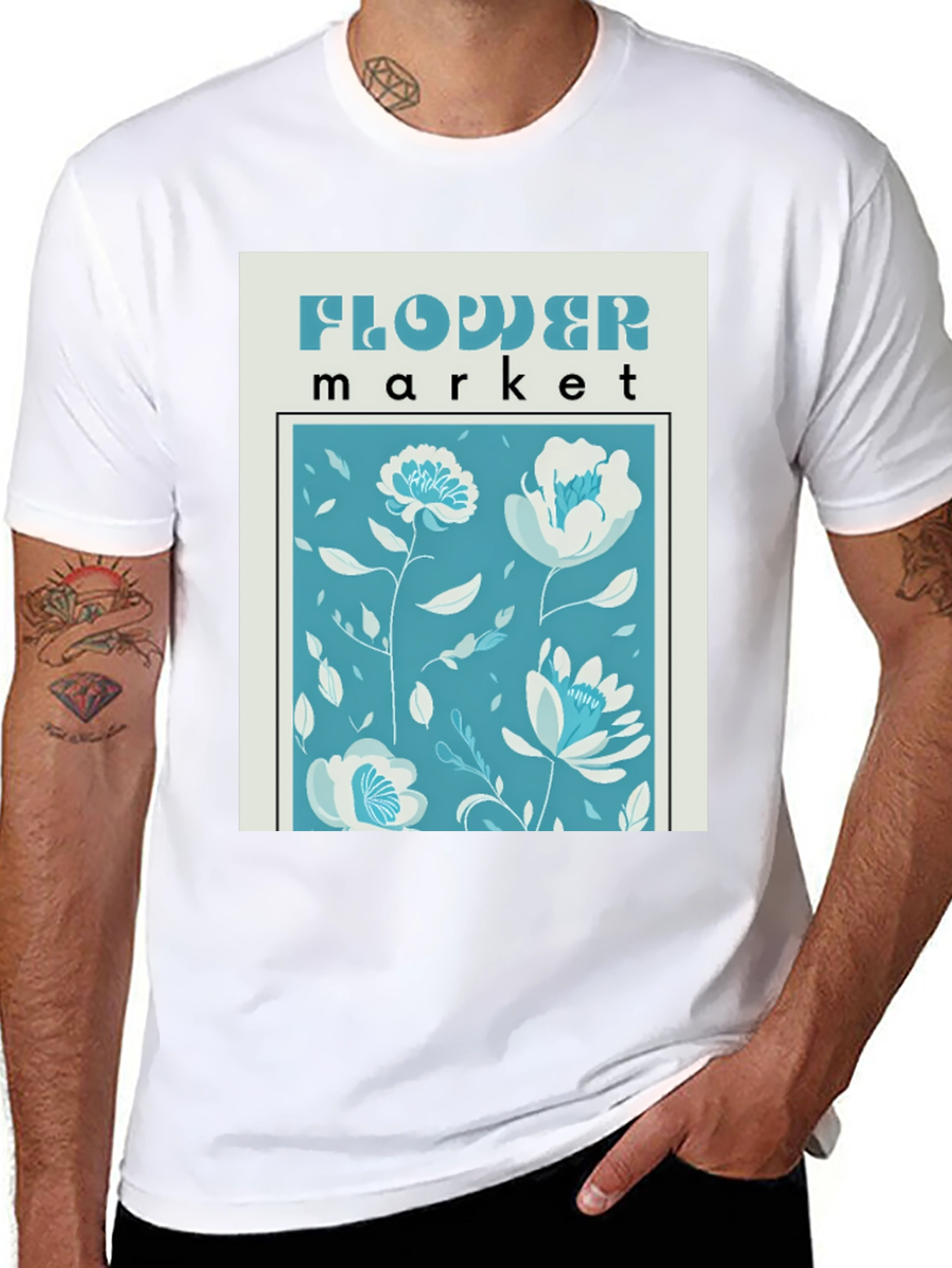 Black Floral Market Graphic Tee - Stylish Black Cotton Shirt view 8