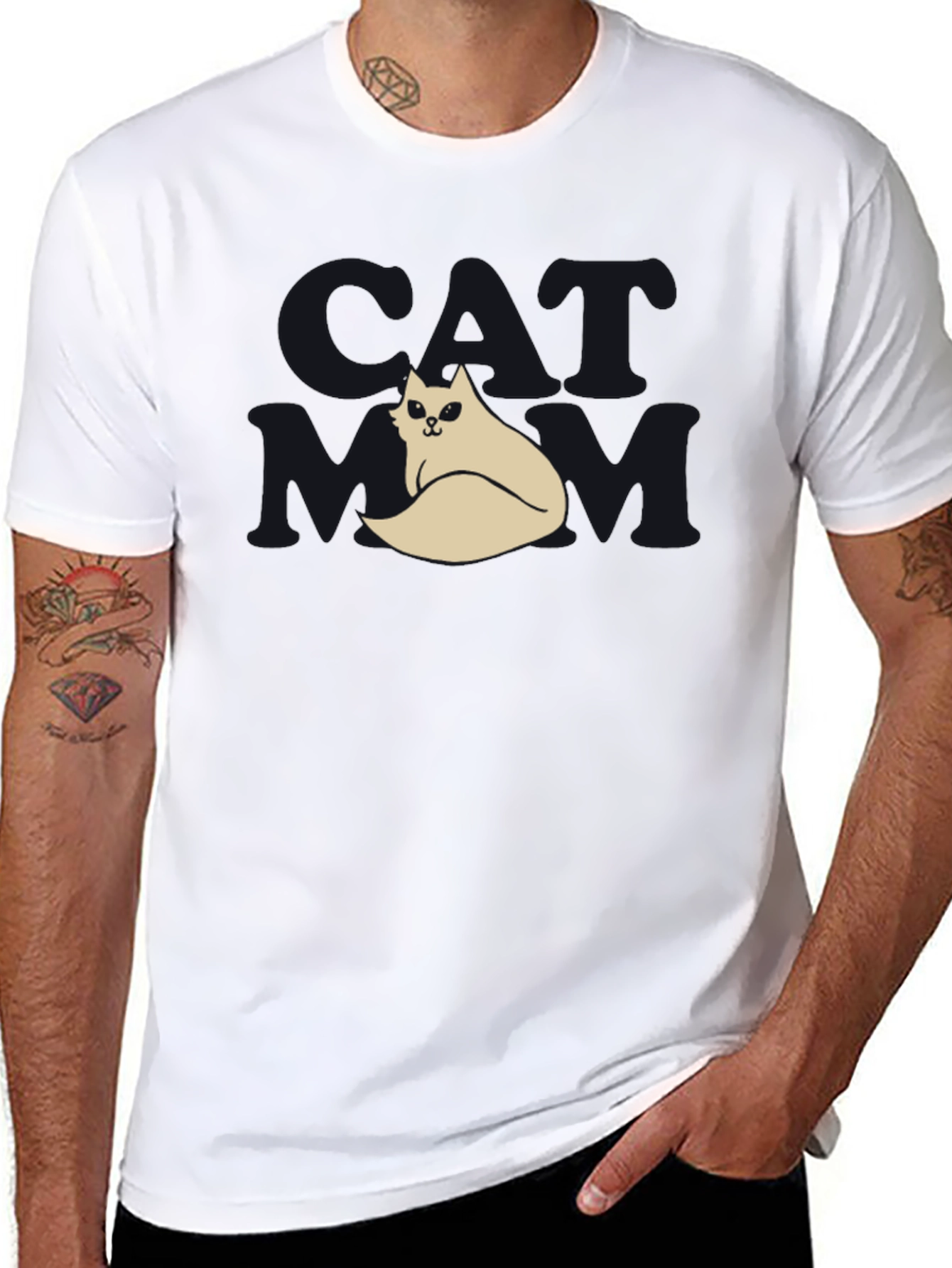 Black Cool Cat T-Shirt - Black, Funny Design view 8