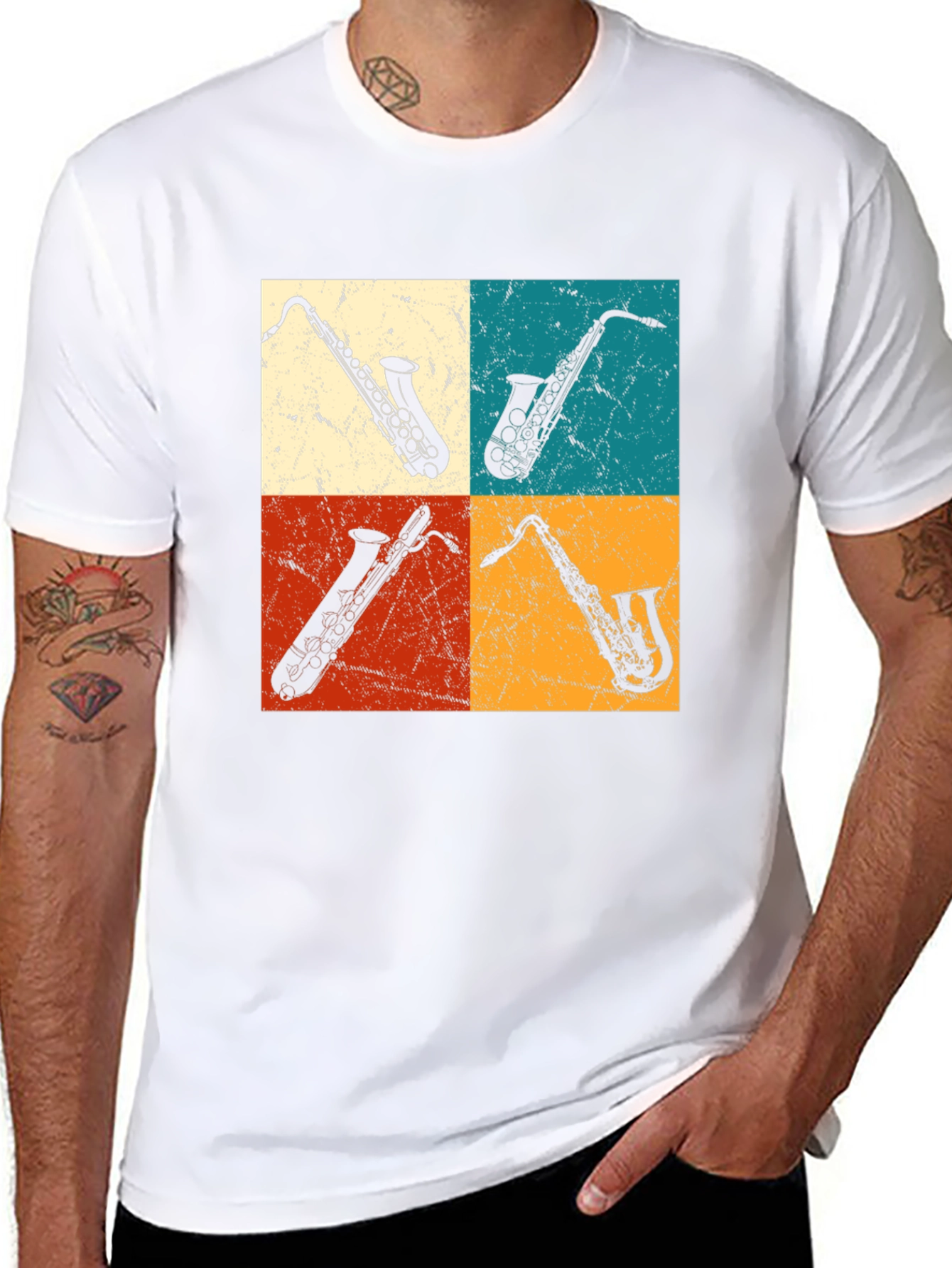 Black Saxophone Pop Art Graphic Tee - Music Lover T-Shirt view 8