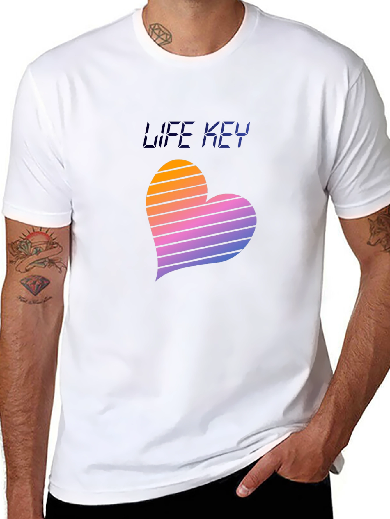 Black Retro Life Key Heart T-Shirt view 8