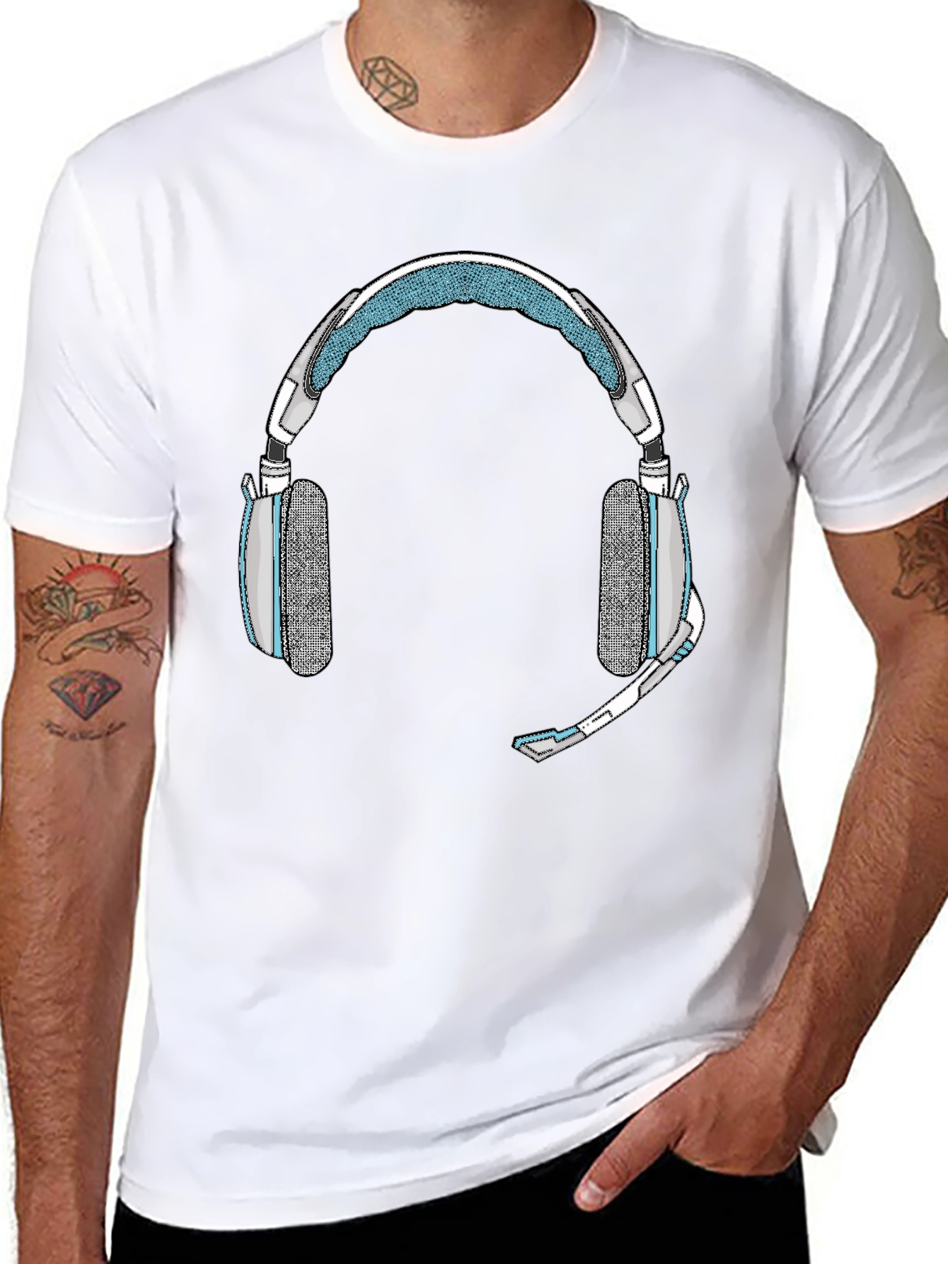 Black Gaming Headset Graphic Tee - Gamer Style Shirt view 8