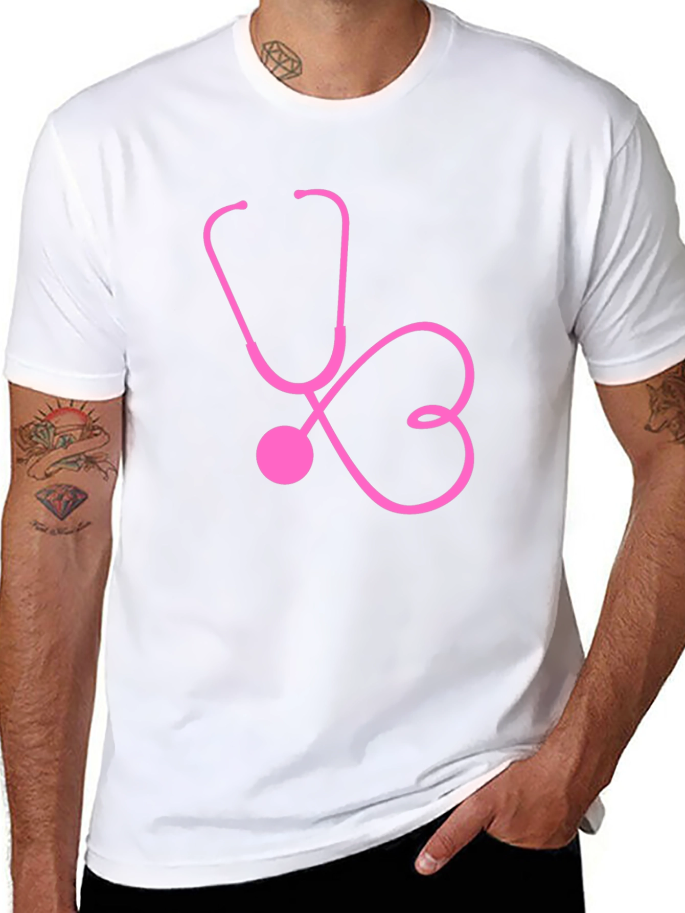 Black Pink Stethoscope Heartbeat Black T-Shirt view 8
