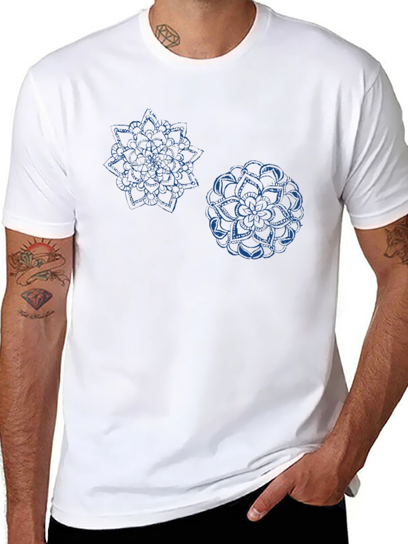 Black Geometric Mandala Print Black T-Shirt view 8