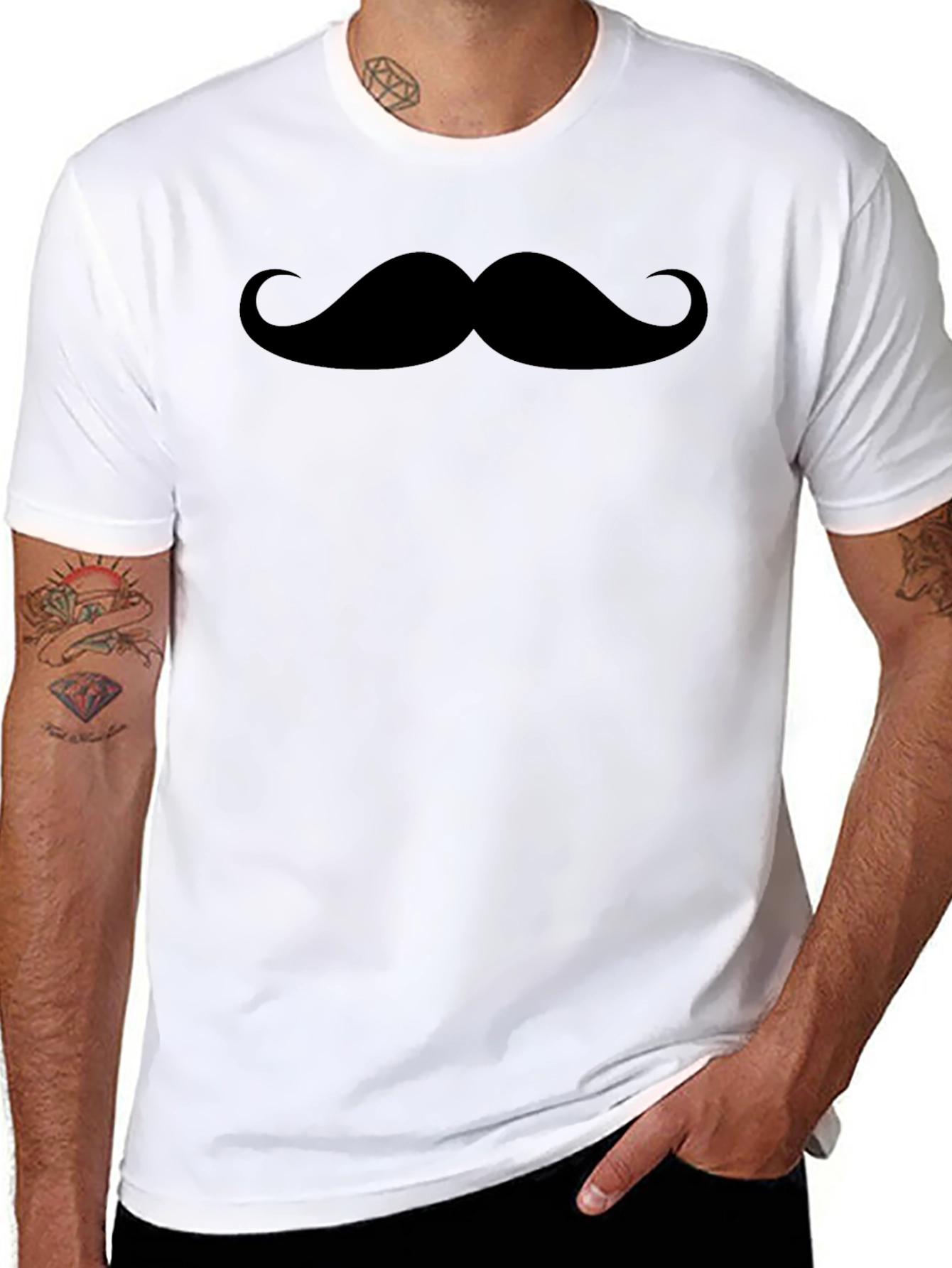 Black Moustache Graphic Black Crew Neck Tee view 8
