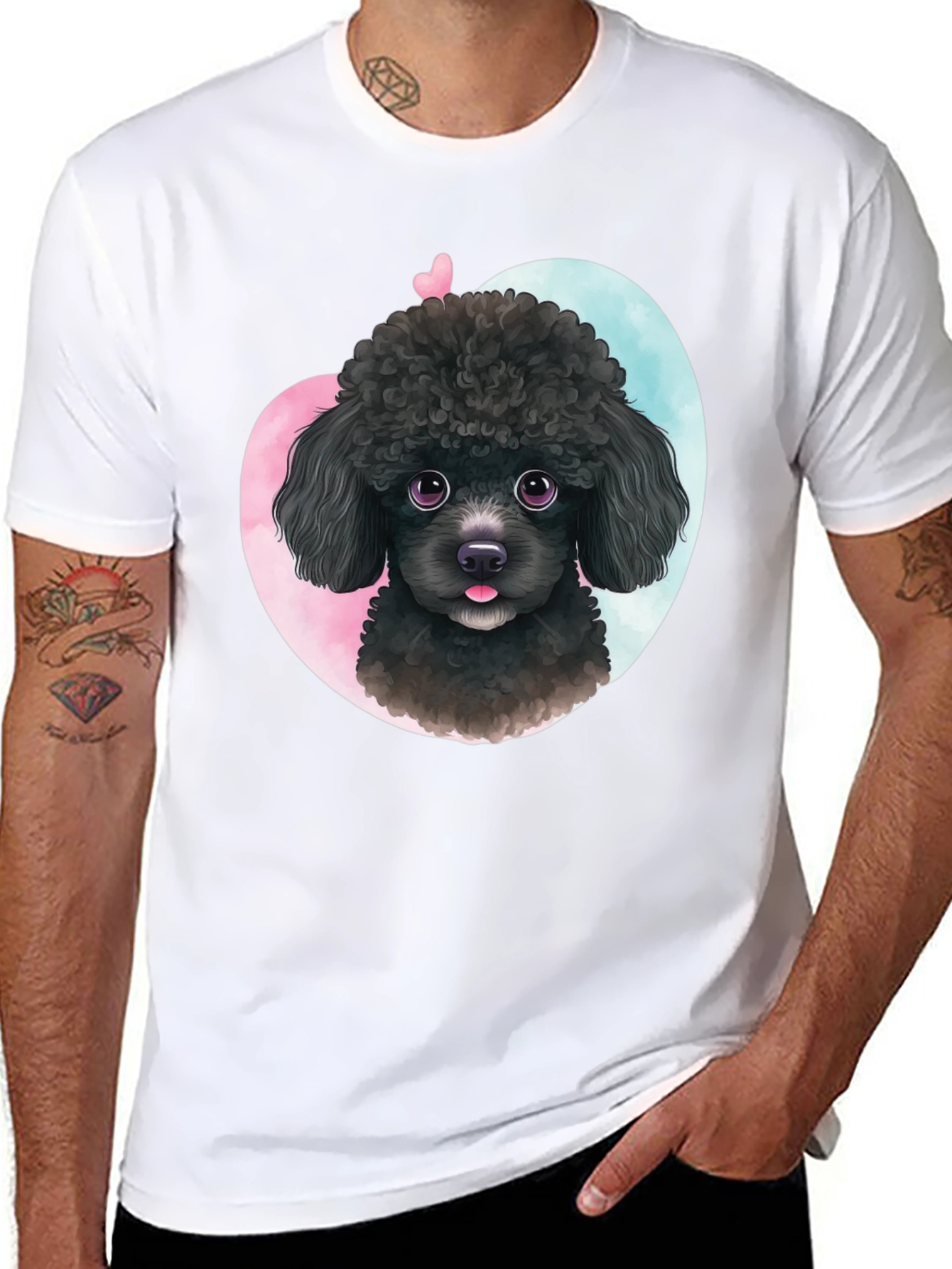 Black Cute Poodle Heart T-Shirt - Black view 8