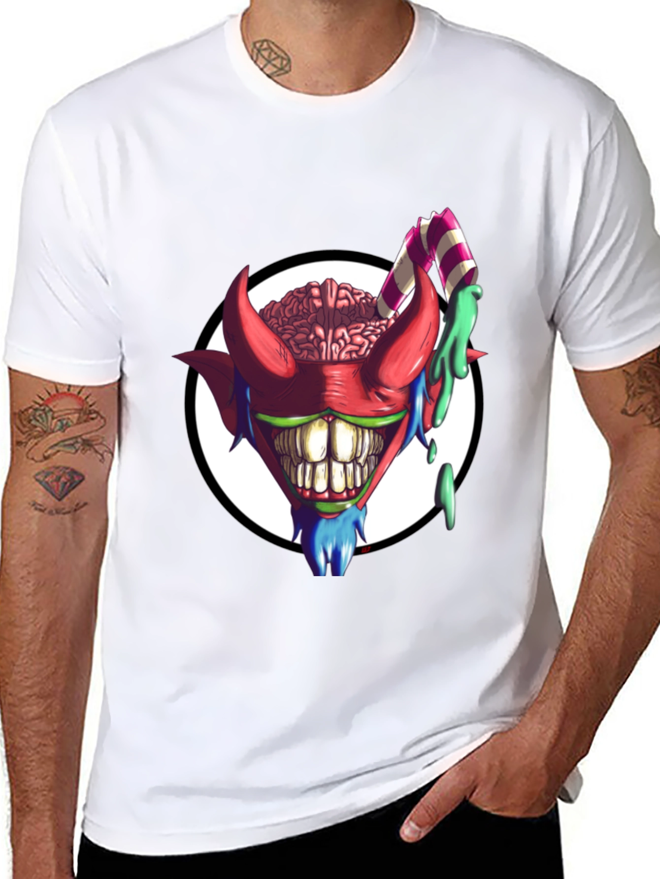 Black Crazy Brain Devil T-Shirt - Unique Graphic Tee view 8