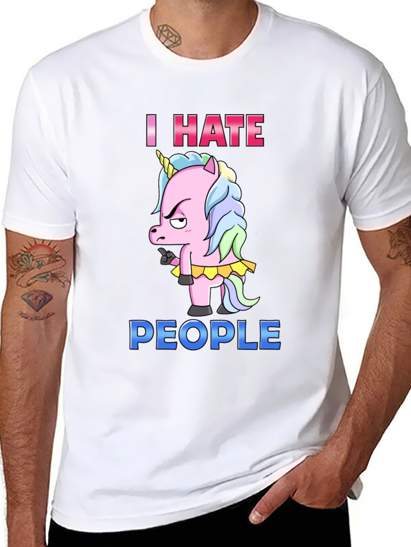 Black I Hate People Unicorn Graphic T-Shirt view 8