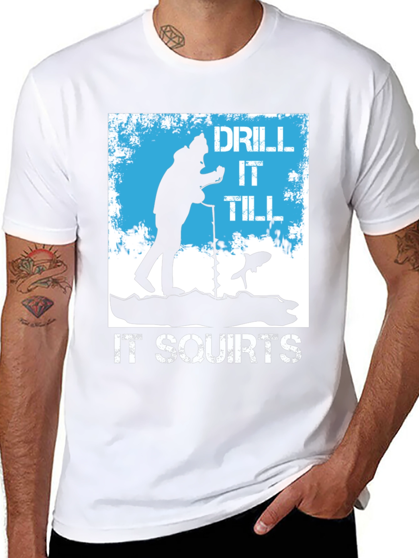 Black Drill It Till It Squirts Ice Fishing T-Shirt view 8